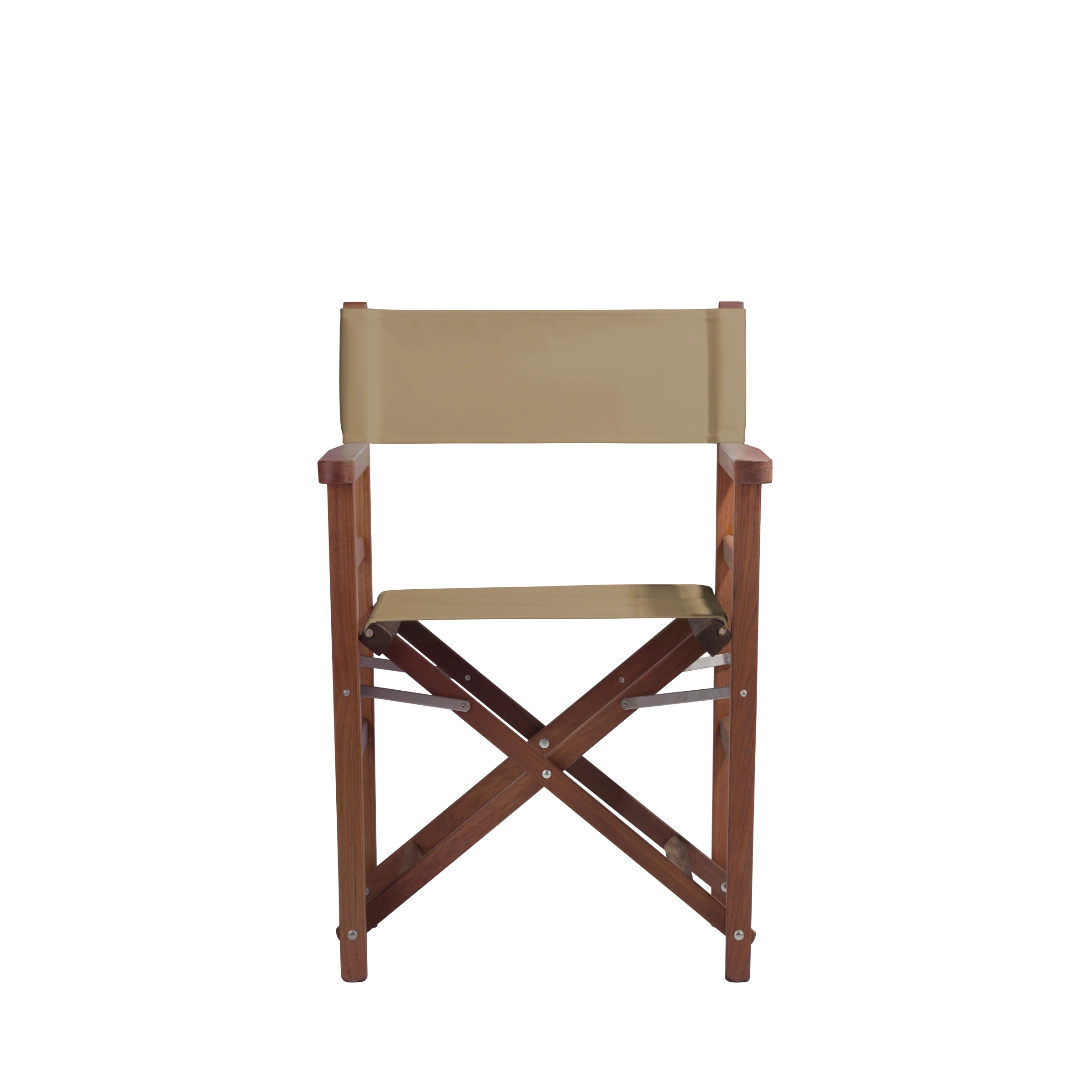 Regiestuhl Oscar aus Iroko-Holz Buchenholz mit Bezug in grau-beige, Frontalansicht
#Classic | Set (Farbe)_grau-beige