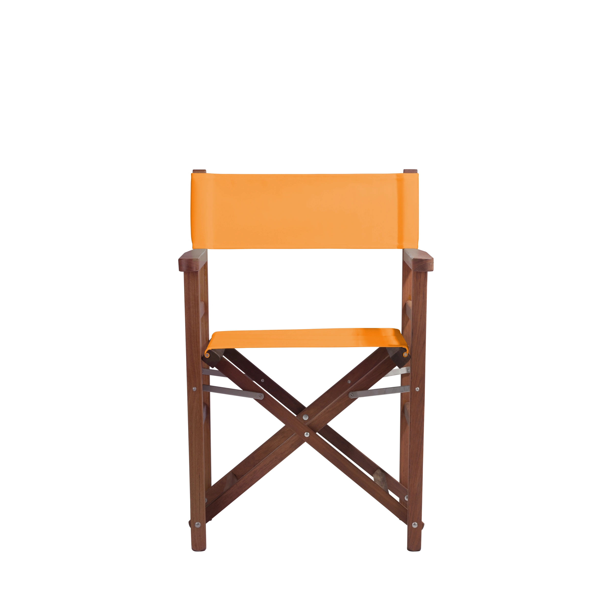 Regiestuhl Oscar aus Iroko-Holz Buchenholz mit Bezug in mandarine, Frontalansicht
#Classic | Set (Farbe)_mandarine