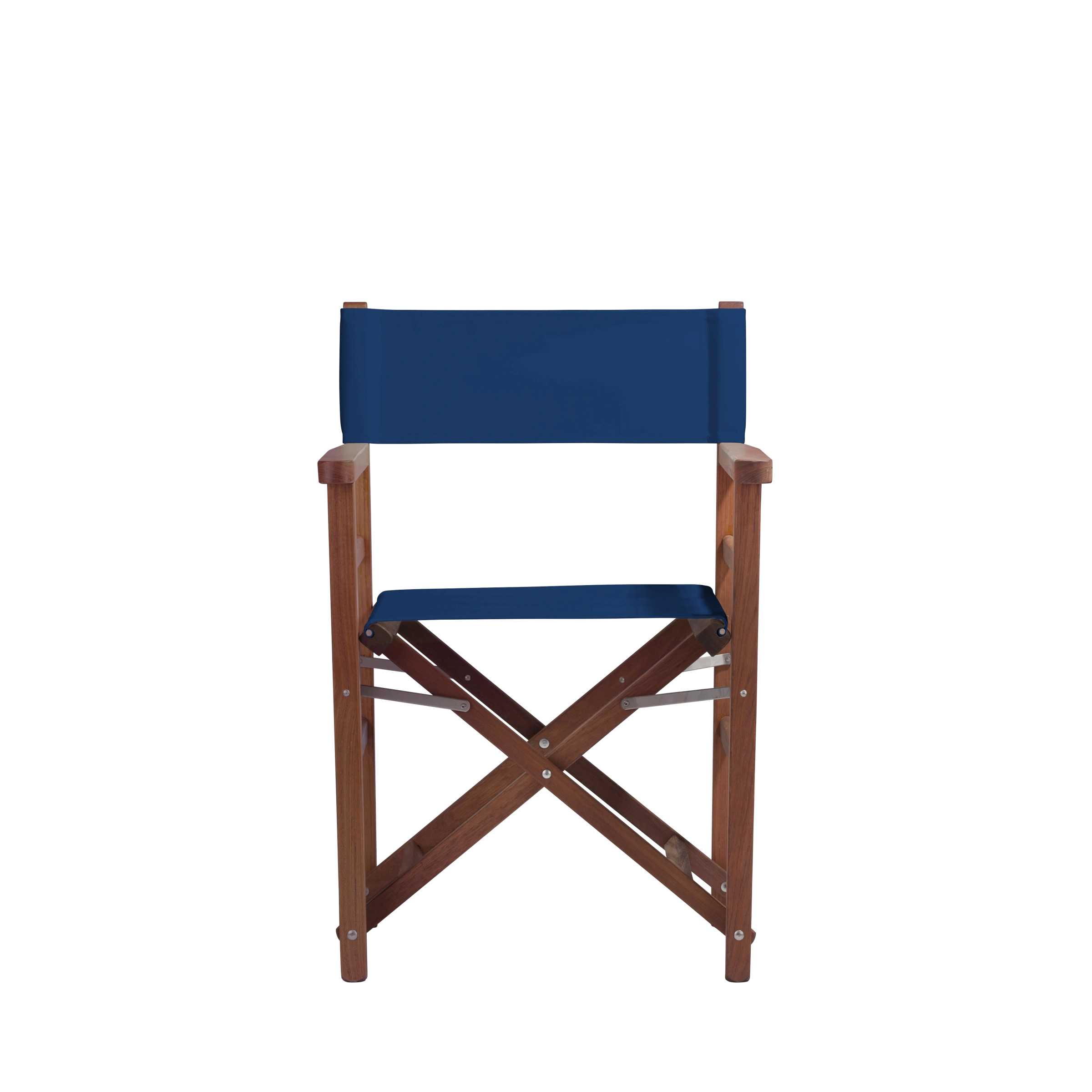 Regiestuhl Oscar aus Iroko-Holz Buchenholz mit Bezug in marine, Frontalansicht
#Classic | Set (Farbe)_marine