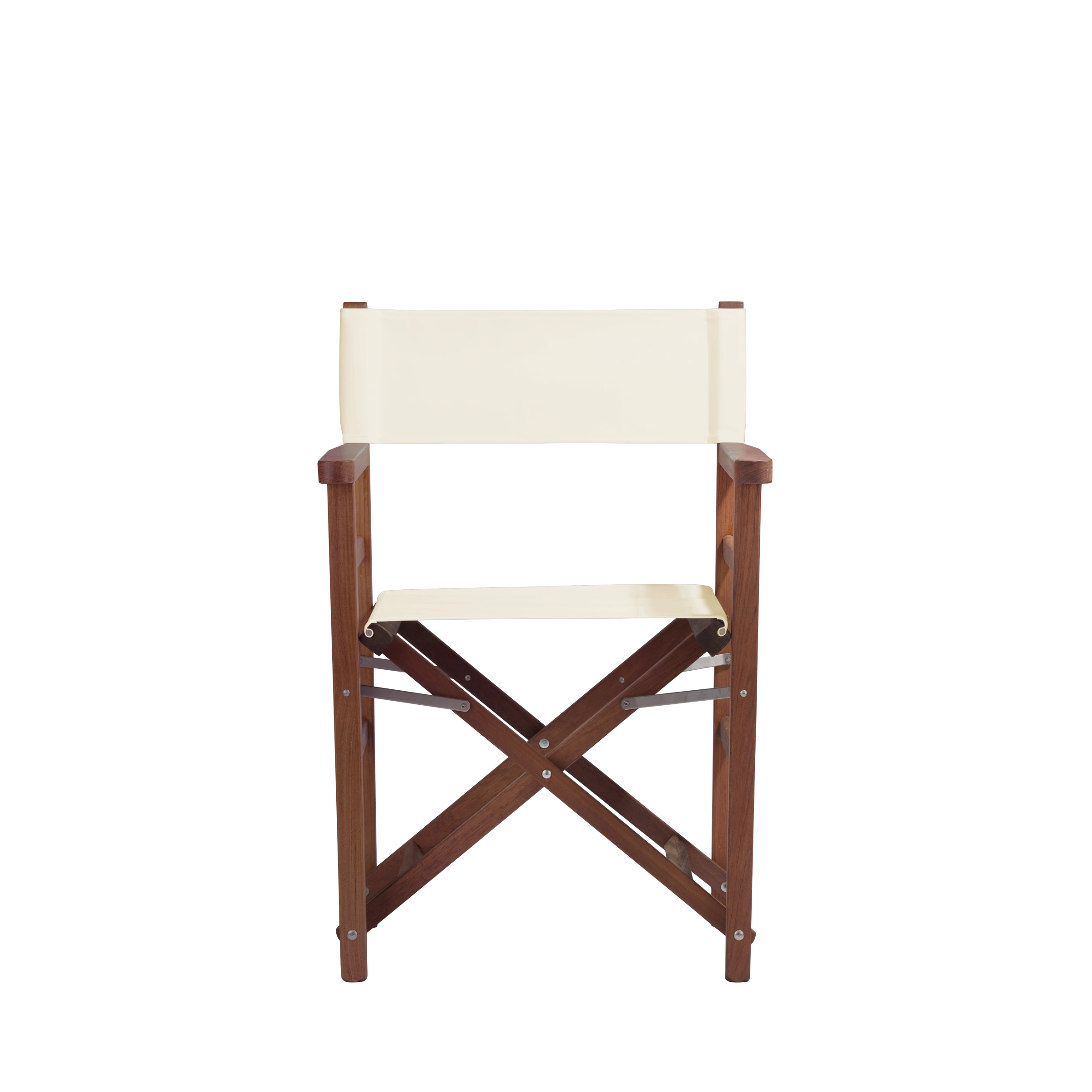 Regiestuhl Oscar aus Iroko-Holz Buchenholz mit naturfarbenem Bezug, Frontalansicht
#Classic | Set (Farbe)_natur