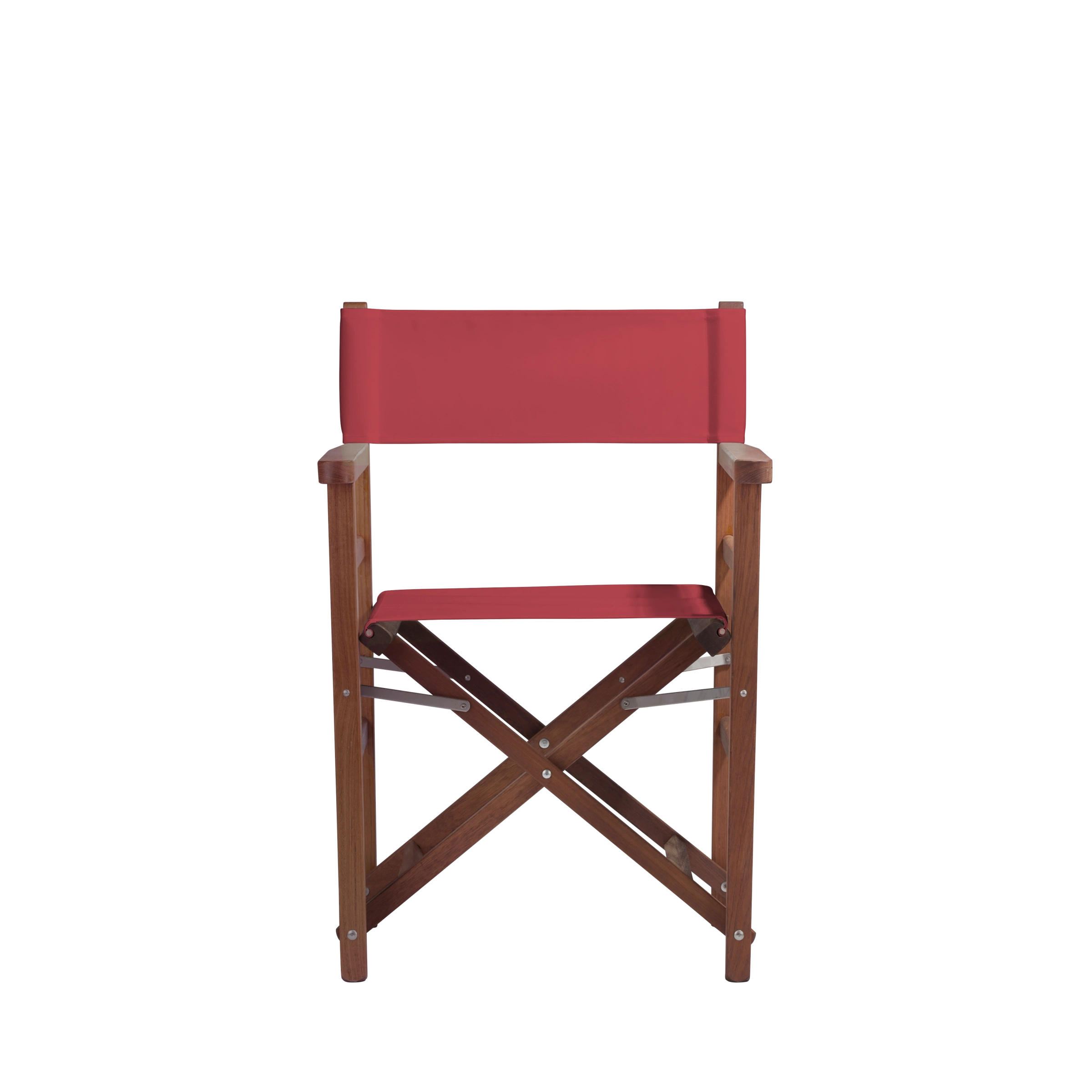 Regiestuhl Oscar aus Iroko-Holz Buchenholz mit rotem Bezug, Frontalansicht
#Classic | Set (Farbe)_rot