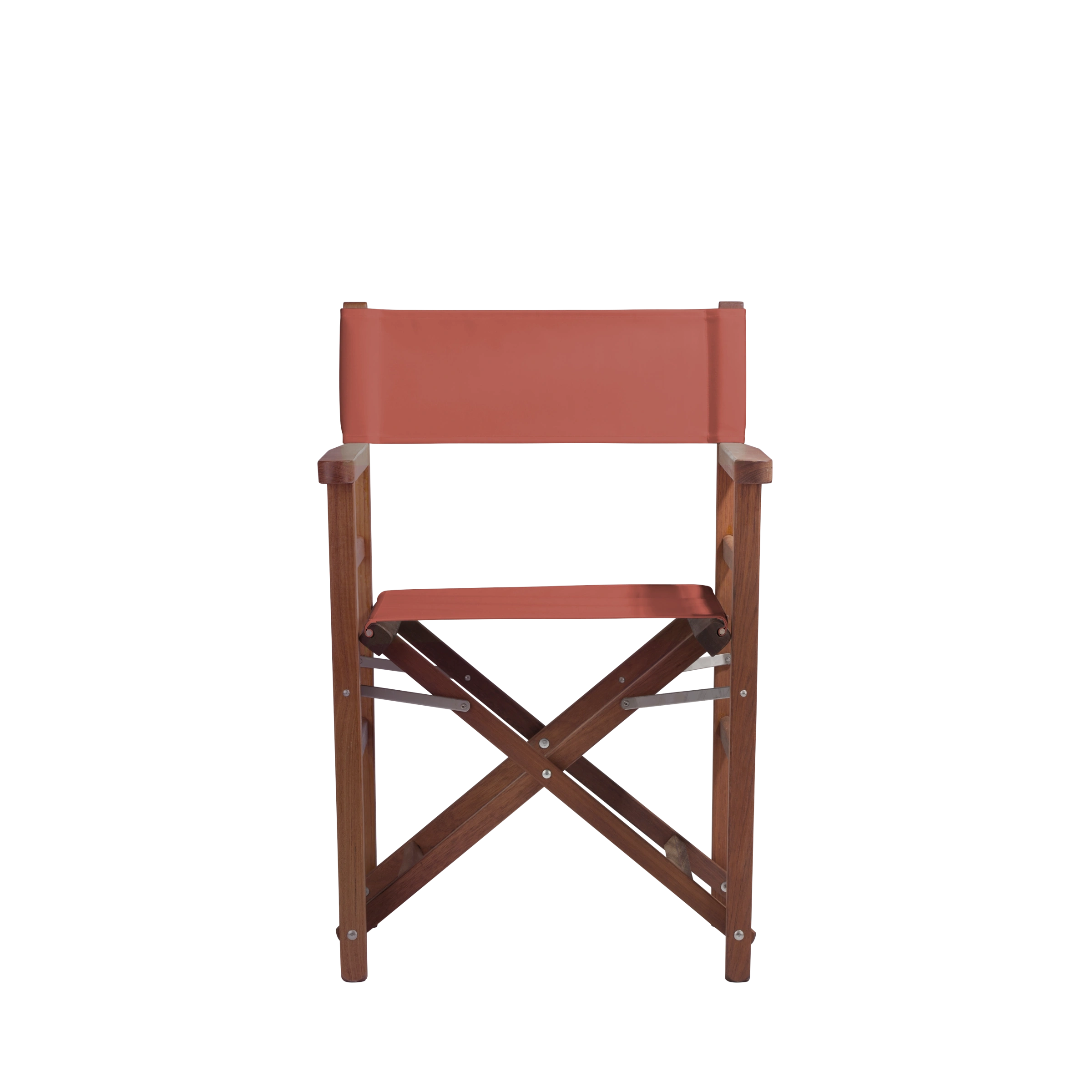 Regiestuhl Oscar aus Iroko-Holz Buchenholz mit Bezug in terracotta, Frontalansicht
#Classic | Set (Farbe)_terracotta