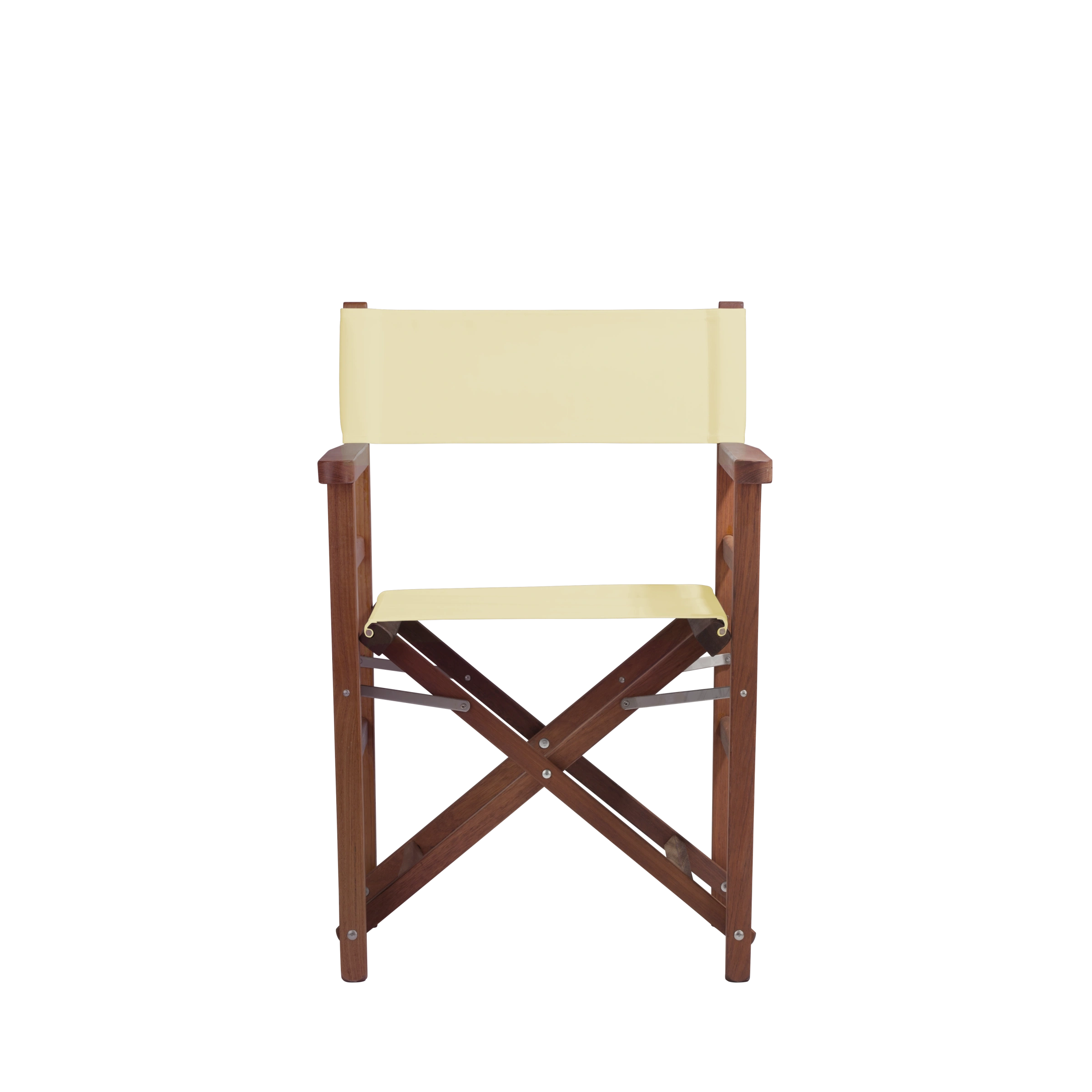 Regiestuhl Oscar aus Iroko-Holz Buchenholz mit Bezug in vanille, Frontalansicht
#Classic | Set (Farbe)_vanille