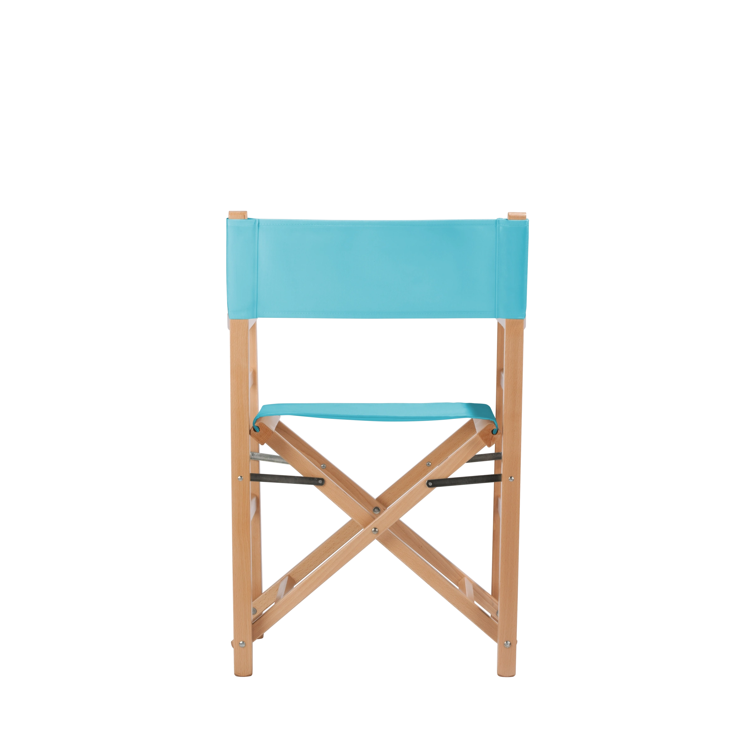 Regiestuhl Oscar aus naturfarbenem Buchenholz mit hellblauem Bezug, Rückansicht
#Classic | Set (Farbe)_hellblau