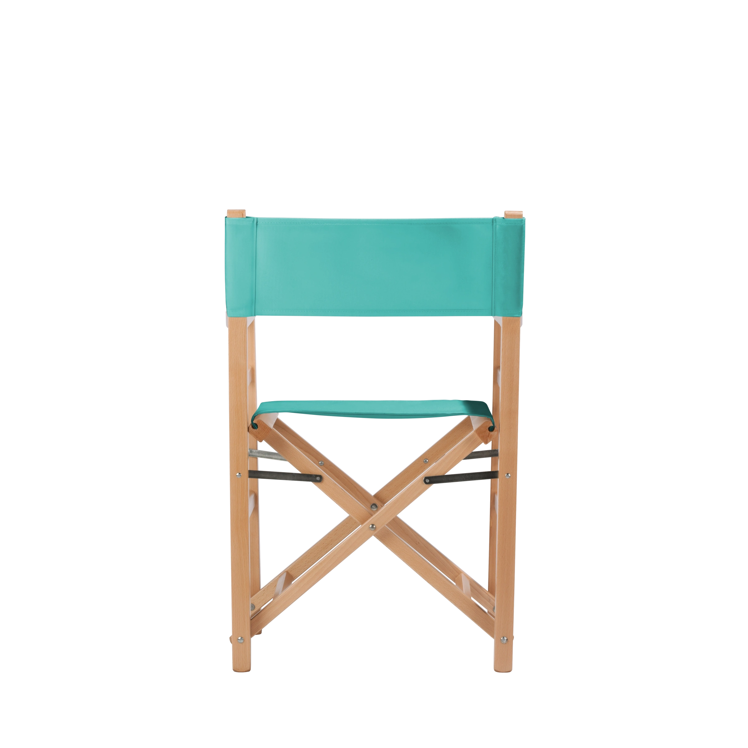 Regiestuhl Oscar aus naturfarbenem Buchenholz mit türkisem Bezug, Rückansicht
#Classic | Set (Farbe)_türkis