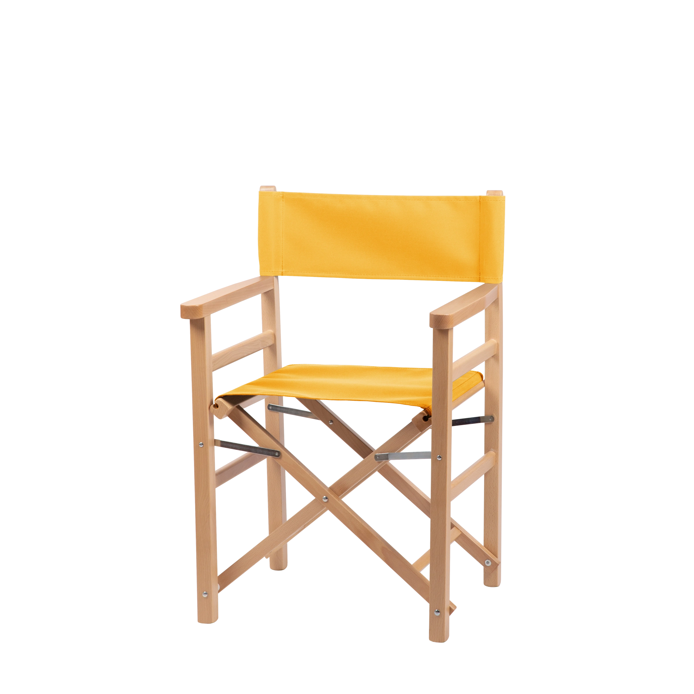 Regiestuhl Oscar aus naturfarbenem Buchenholz mit gelbem Bezug, Seitenansicht
#Classic | Set (Farbe)_gelb