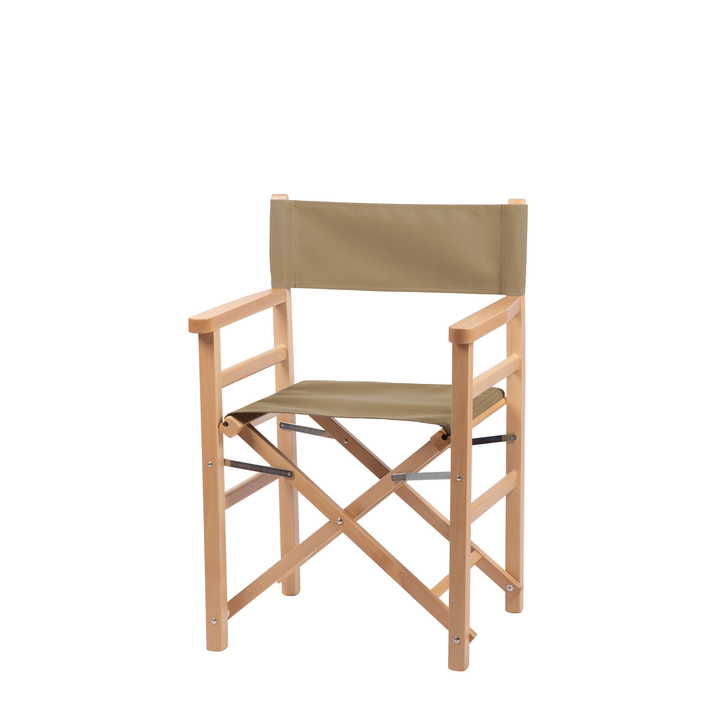 Regiestuhl Oscar aus naturfarbenem Buchenholz mit Bezug in grau-beige, Seitenansicht
#Classic | Set (Farbe)_grau-beige