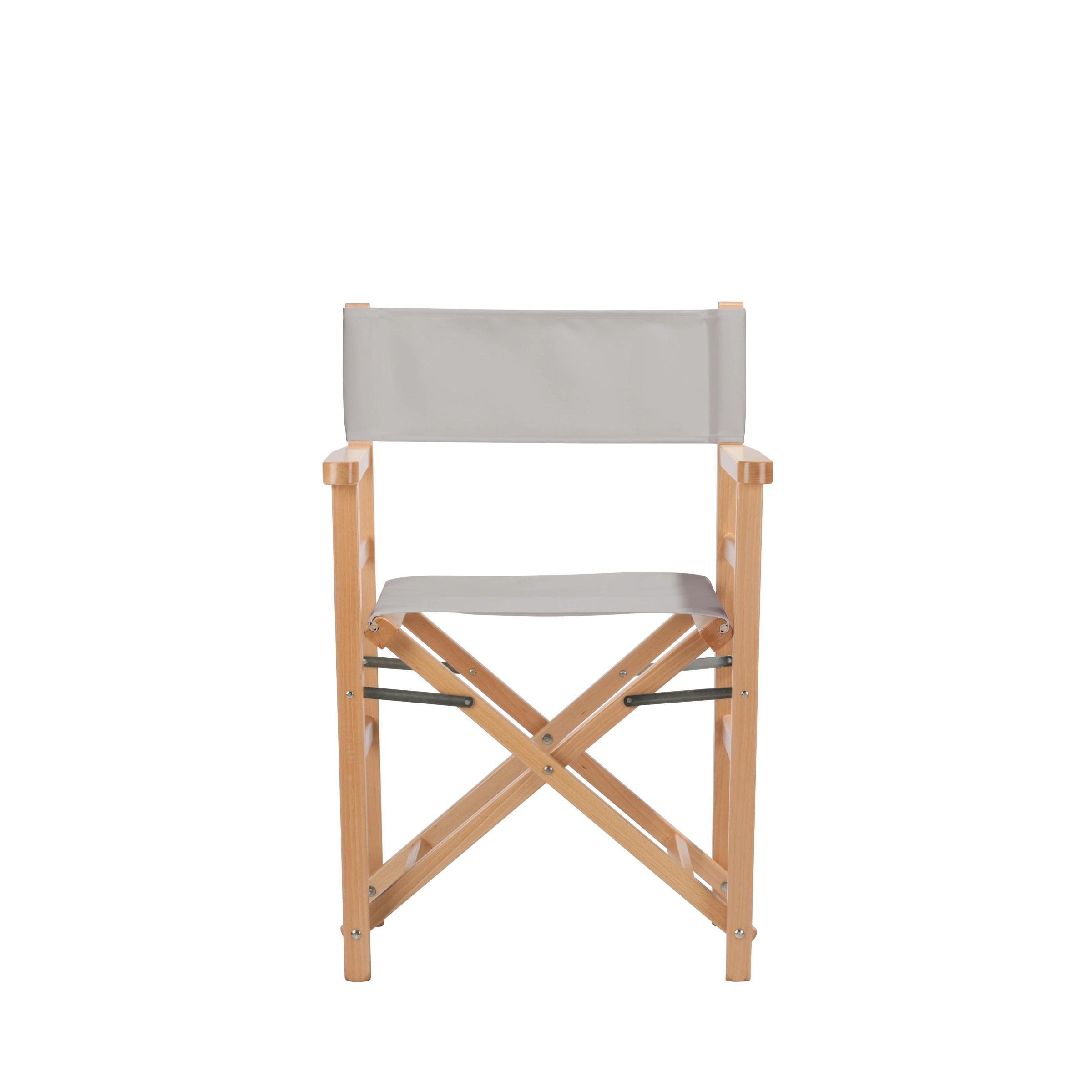Regiestuhl Oscar aus naturfarbenem Buchenholz mit hellgrauem Bezug, Frontalansicht
#Classic | Set (Farbe)_hellgrau