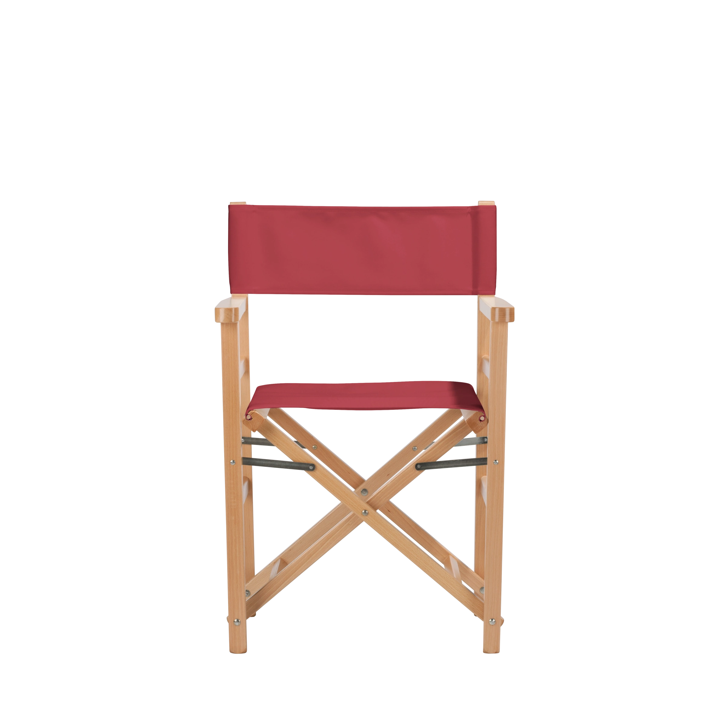 Regiestuhl Oscar aus naturfarbenem Buchenholz mit rotem Bezug, Frontalansicht
#Classic | Set (Farbe)_rot