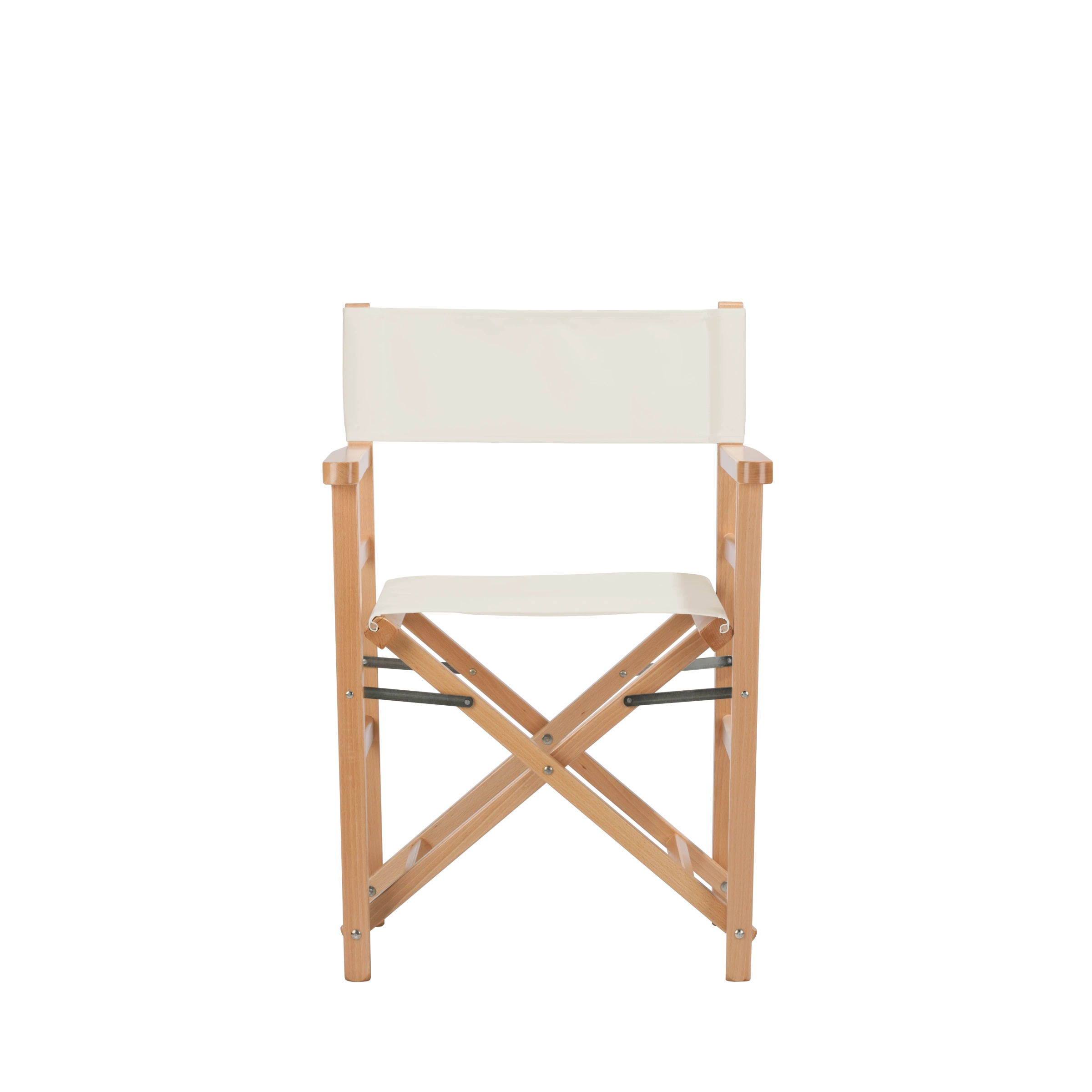 Regiestuhl Oscar aus naturfarbenem Buchenholz mit weißem Bezug, Frontalansicht
#Classic | Set (Farbe)_weiß