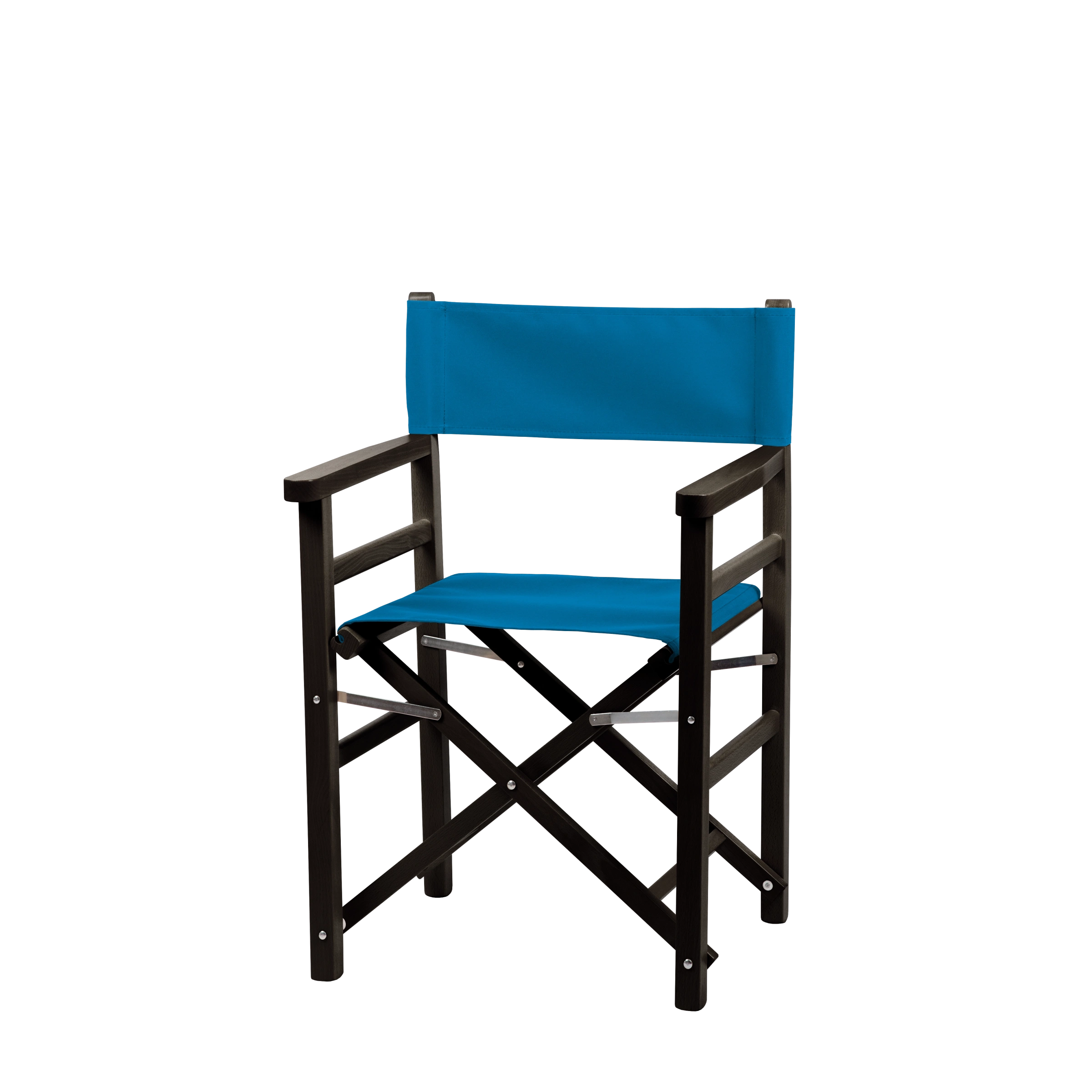 Regiestuhl Oscar aus schwarzem Buchenholz mit blauem Bezug, Seitenansicht
#Classic | Set (Farbe)_blau