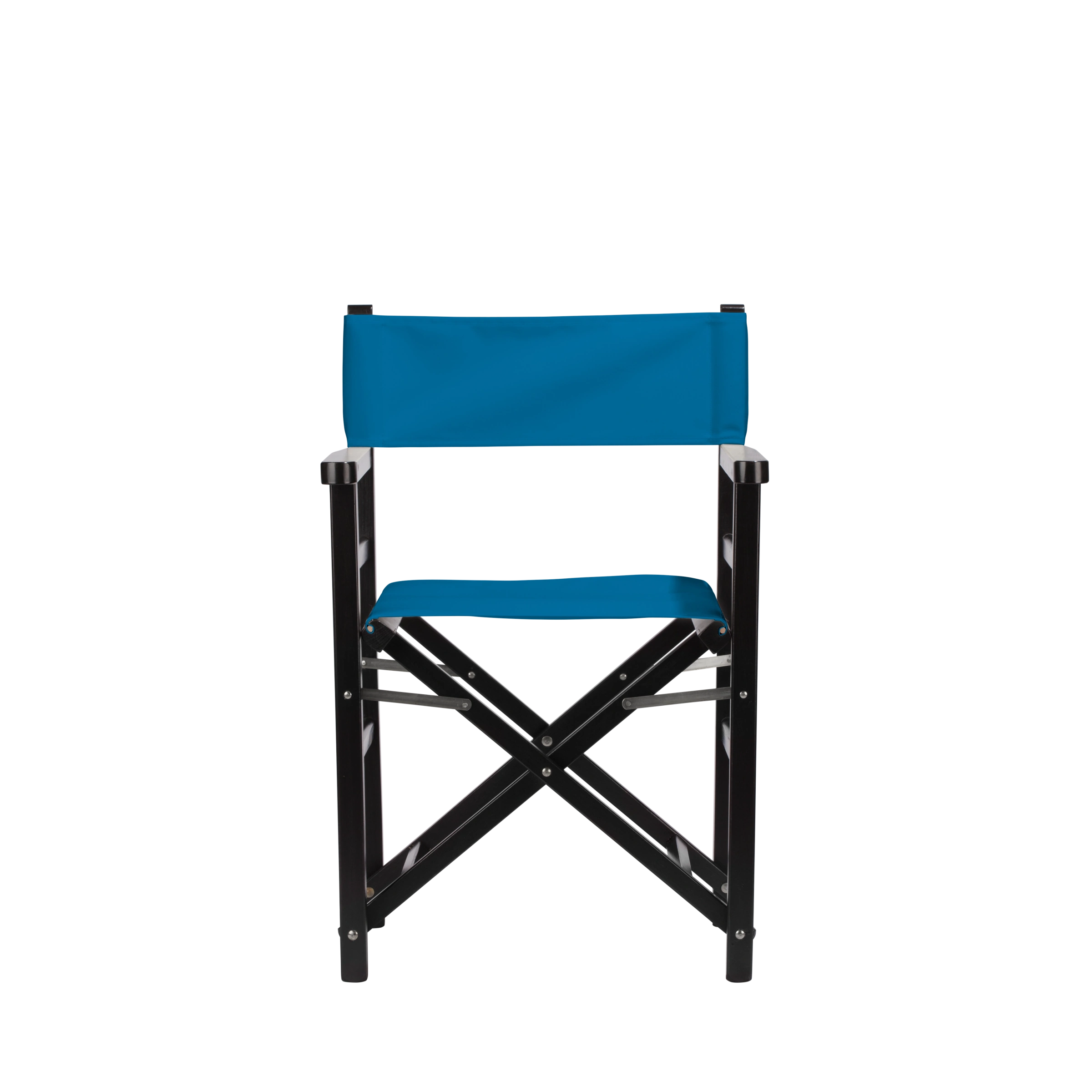 Regiestuhl Oscar aus schwarzem Buchenholz mit blauem Bezug, Frontalansicht
#Classic | Set (Farbe)_blau