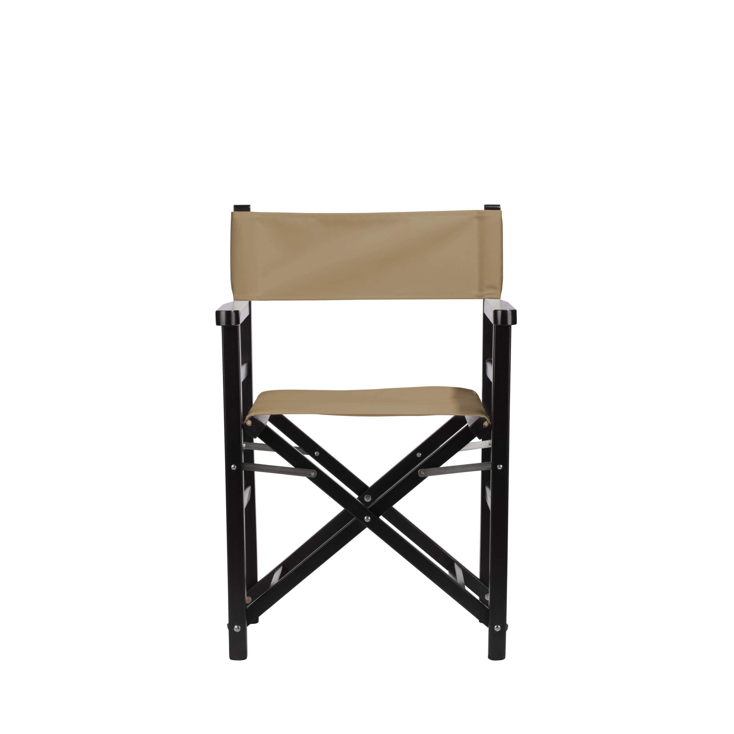 Regiestuhl Oscar aus schwarzem Buchenholz mit Bezug in grau-beige, Frontalansicht
#Classic | Set (Farbe)_grau-beige