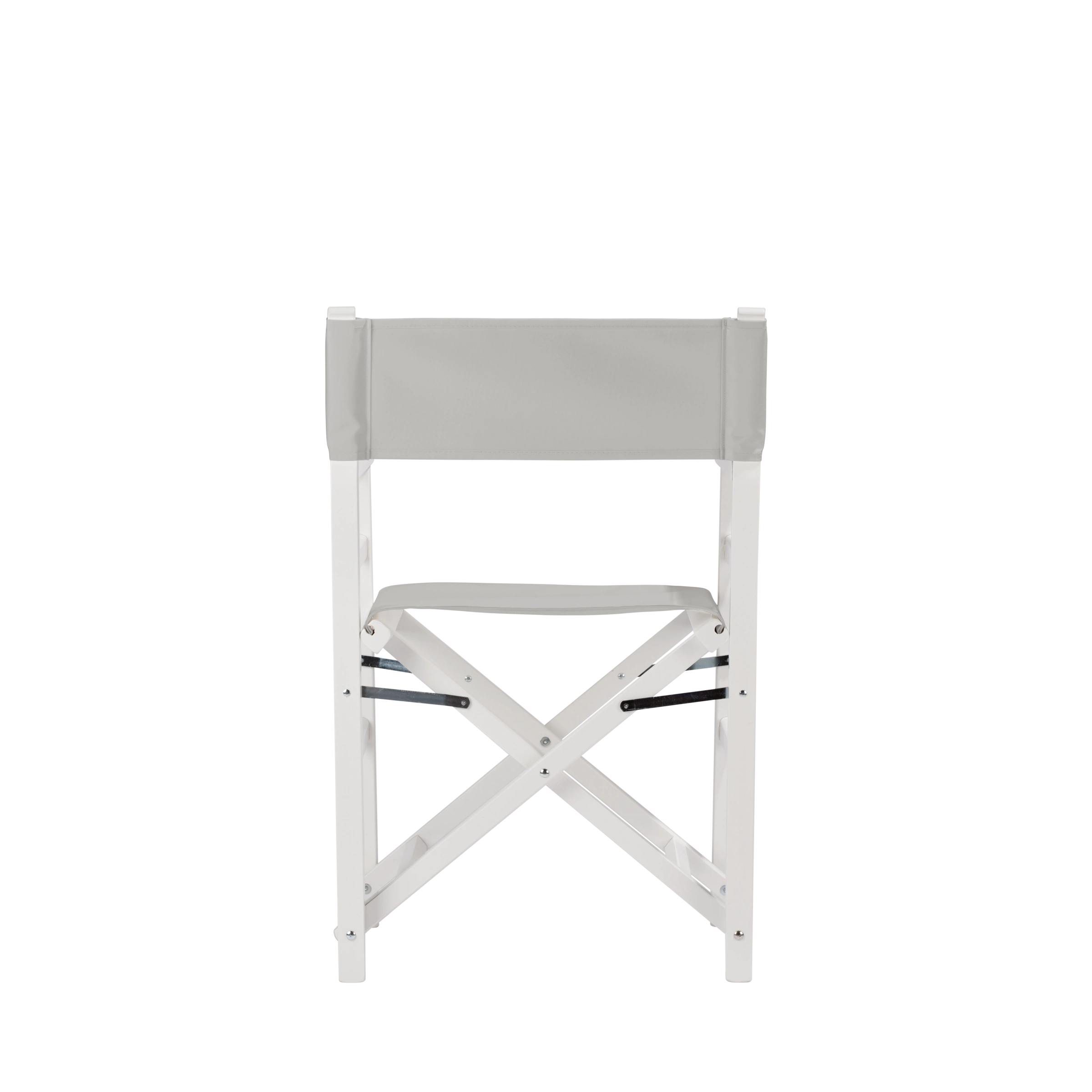 Regiestuhl Oscar aus weißem Buchenholz mit hellgrauem Bezug, Rückansicht
#Classic | Set (Farbe)_hellgrau