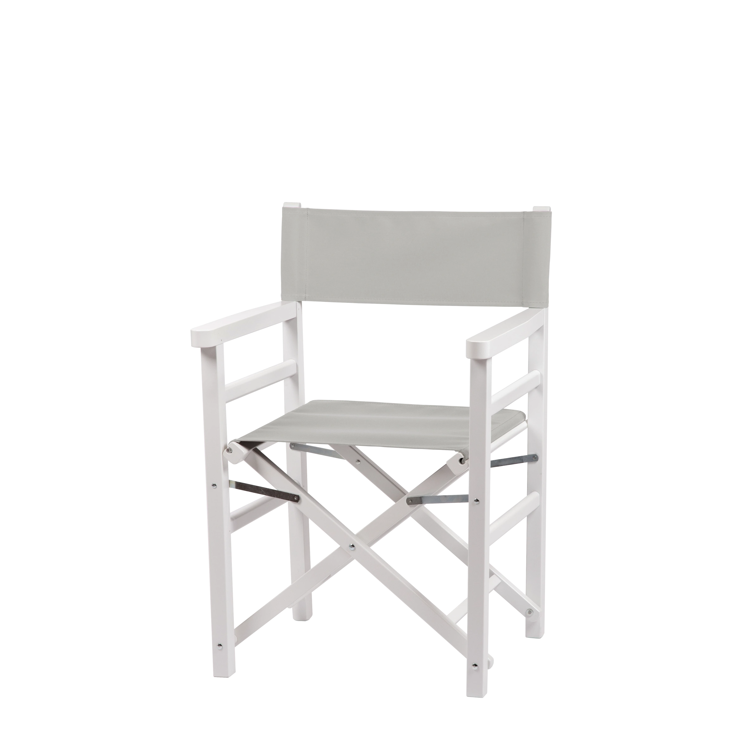 Regiestuhl Oscar aus weißem Buchenholz mit hellgrauem Bezug, Seitenansicht
#Classic | Set (Farbe)_hellgrau