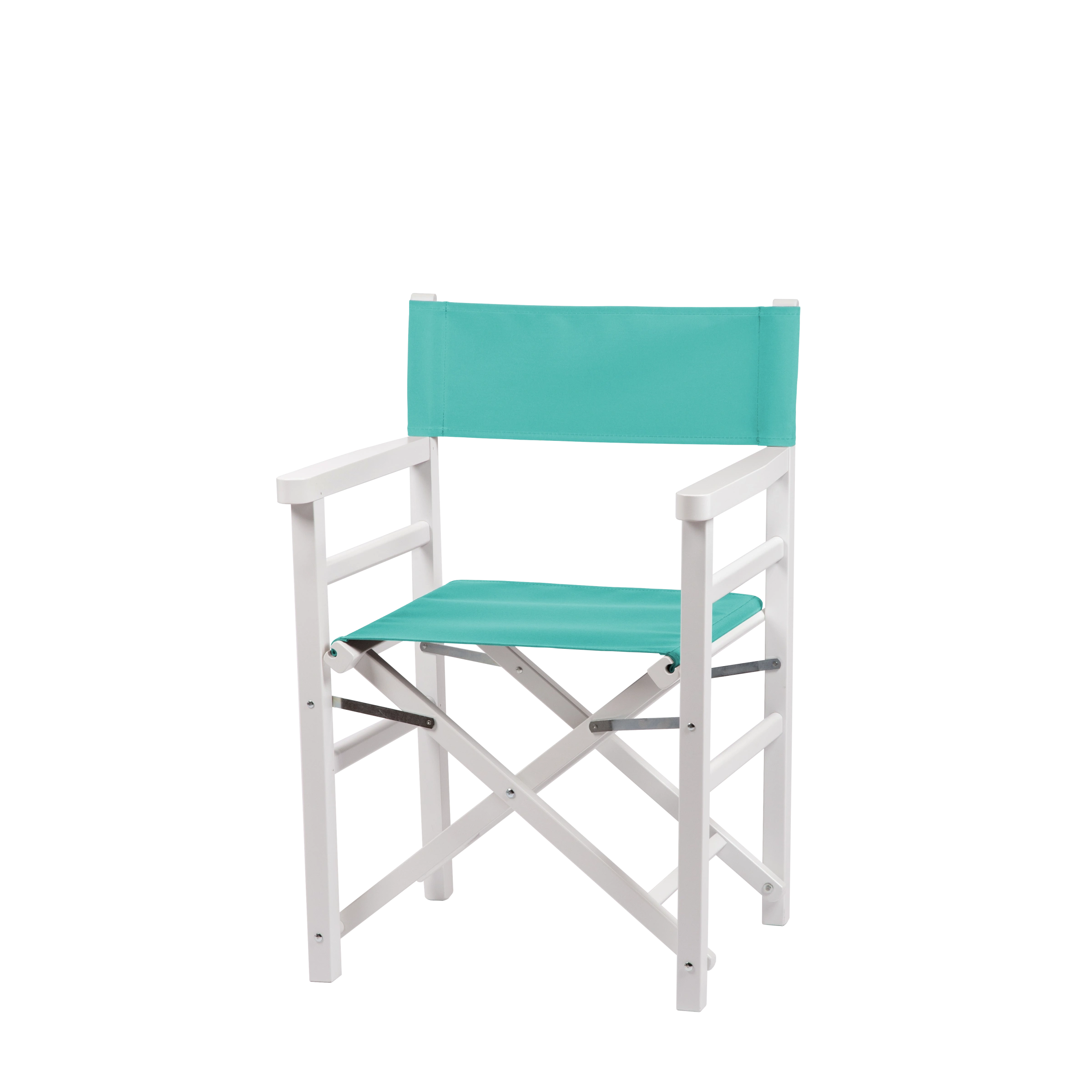 Regiestuhl Oscar aus weißem Buchenholz mit türkisem Bezug, Seitenansicht
#Classic | Set (Farbe)_türkis