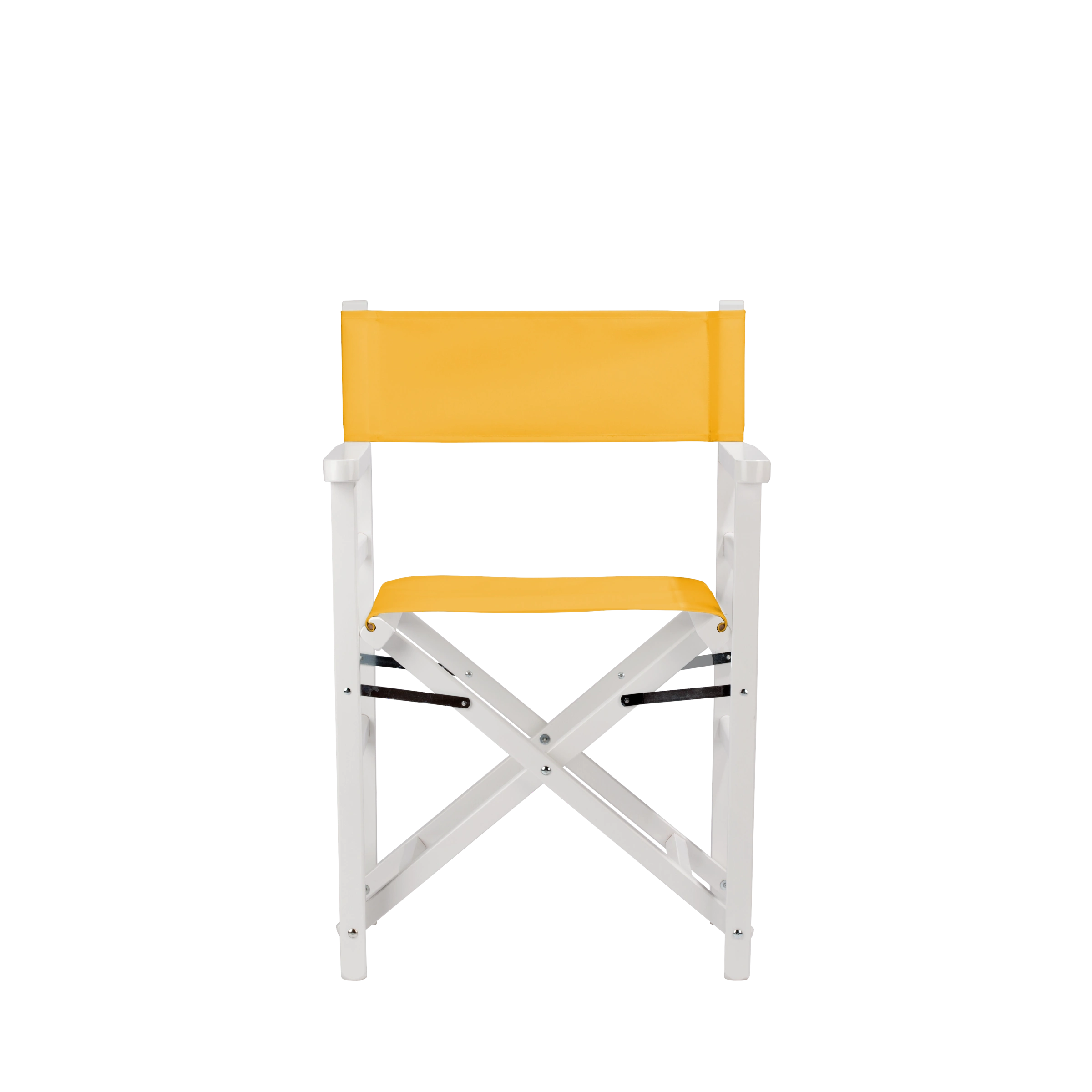 Regiestuhl Oscar aus weißem Buchenholz mit gelbem Bezug, Frontalansicht
#Classic | Set (Farbe)_gelb
