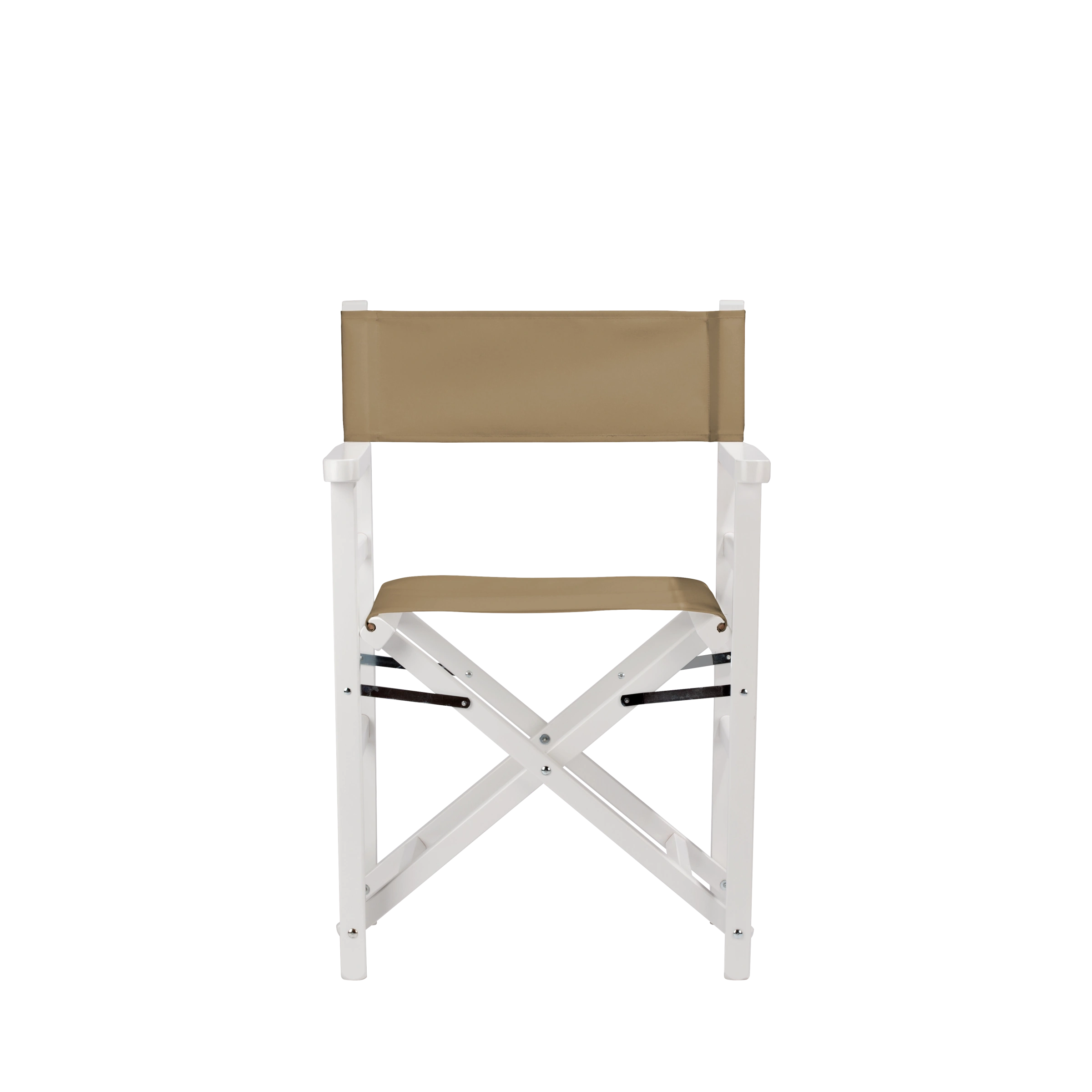 Regiestuhl Oscar aus weißem Buchenholz mit Bezug in grau-beige, Frontalansicht
#Classic | Set (Farbe)_grau-beige