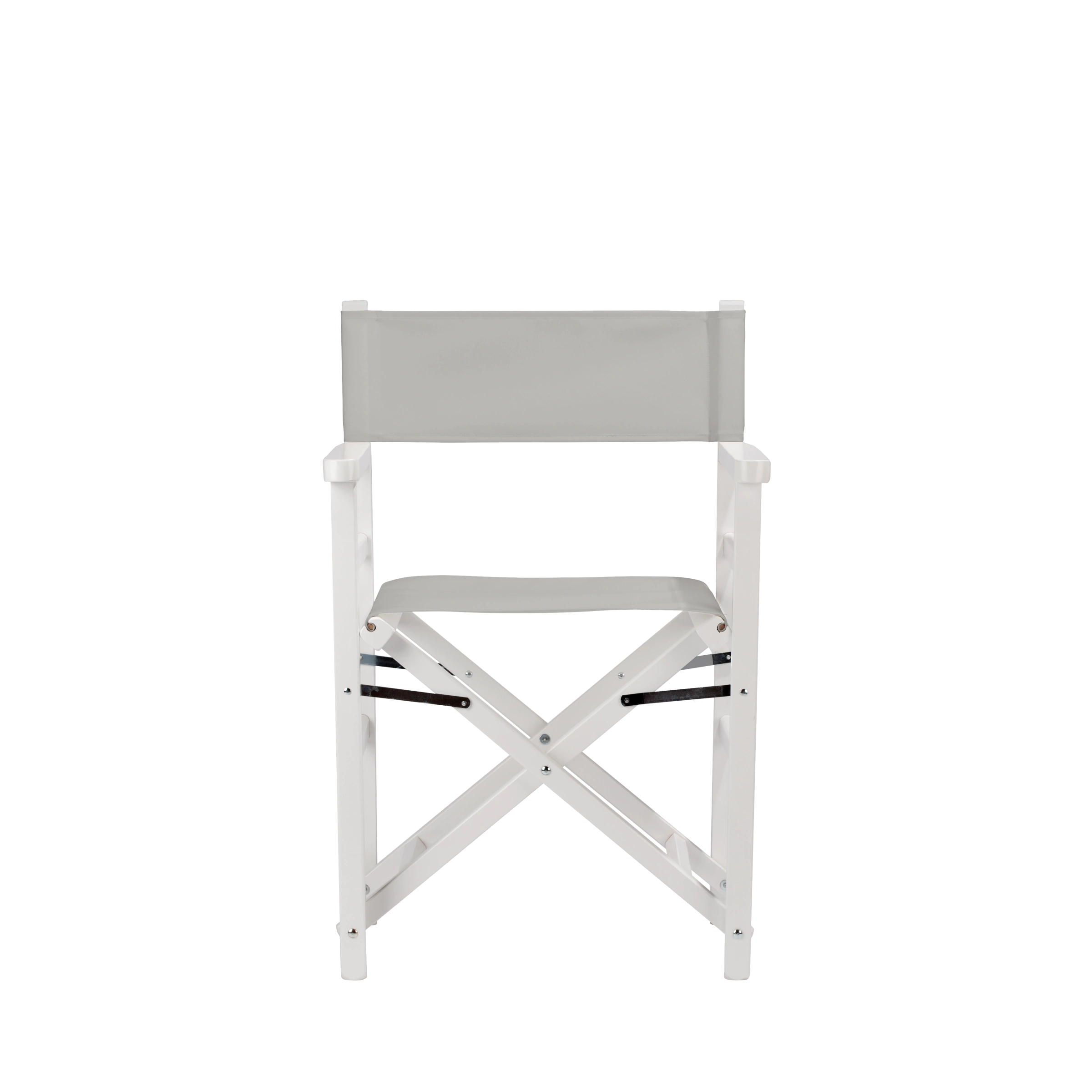 Regiestuhl Oscar aus weißem Buchenholz mit hellgrauem Bezug, Frontalansicht
#Classic | Set (Farbe)_hellgrau