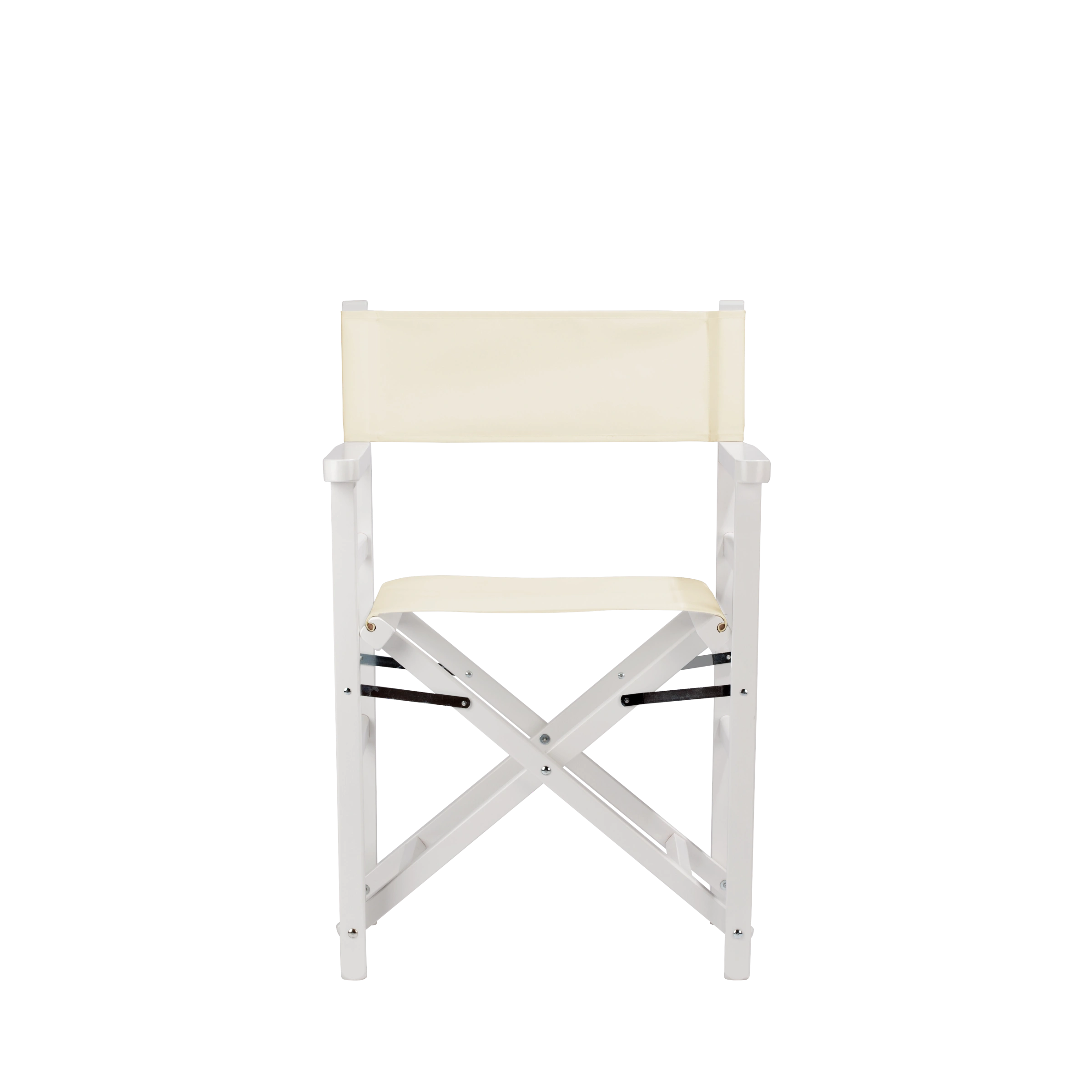 Regiestuhl Oscar aus weißem Buchenholz mit naturfarbenem Bezug, Frontalansicht
#Classic | Set (Farbe)_natur