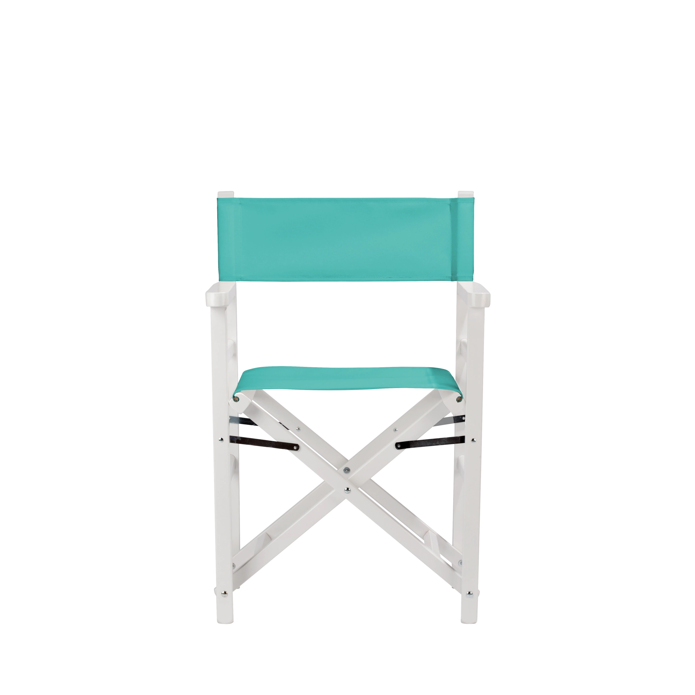 Regiestuhl Oscar aus weißem Buchenholz mit türkisem Bezug, Frontalansicht
#Classic | Set (Farbe)_türkis