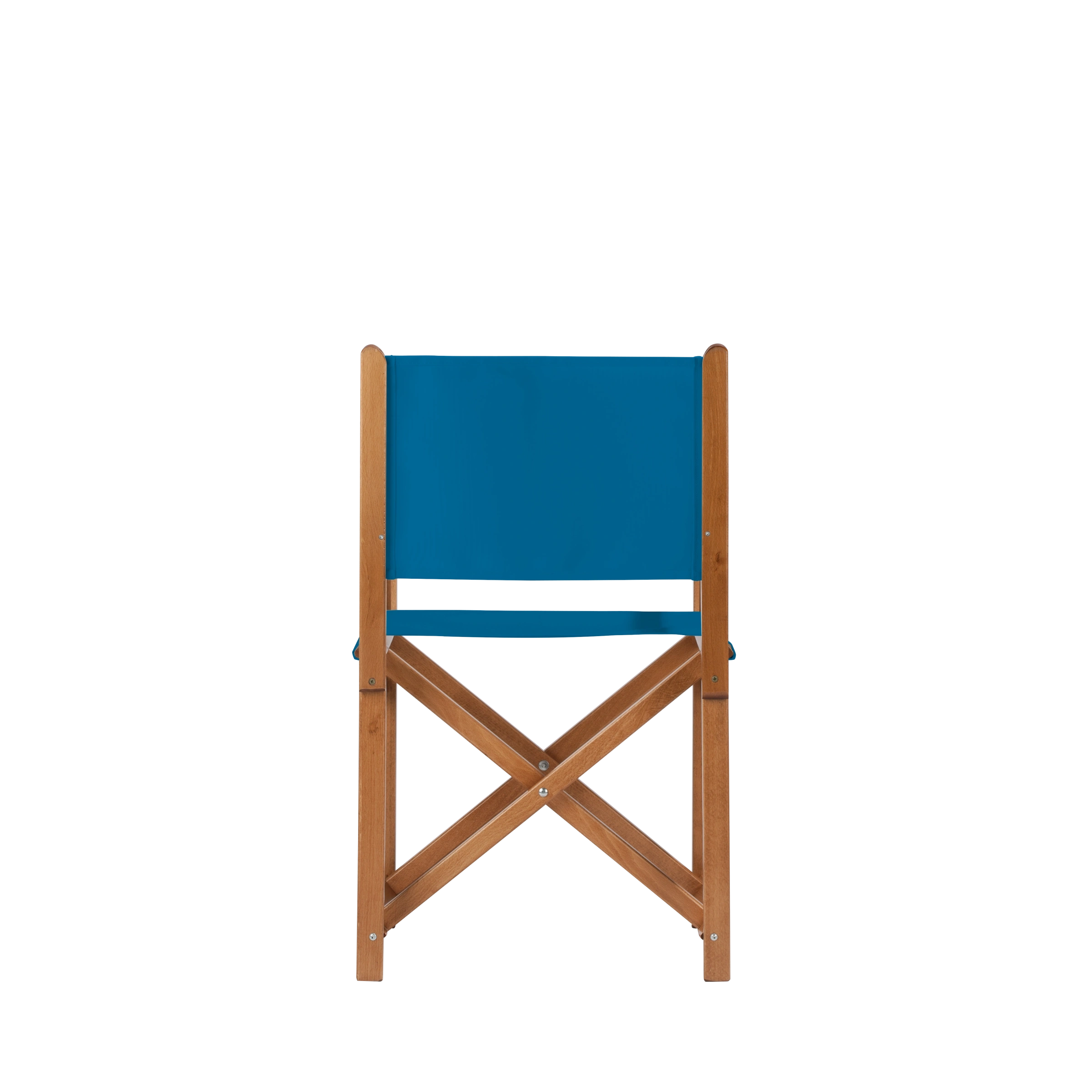 Regiestuhl Pedro aus brandyfarbenem Buchenholz mit blauem Bezug, Rückansicht
#Swing | Set (Farbe)_blau