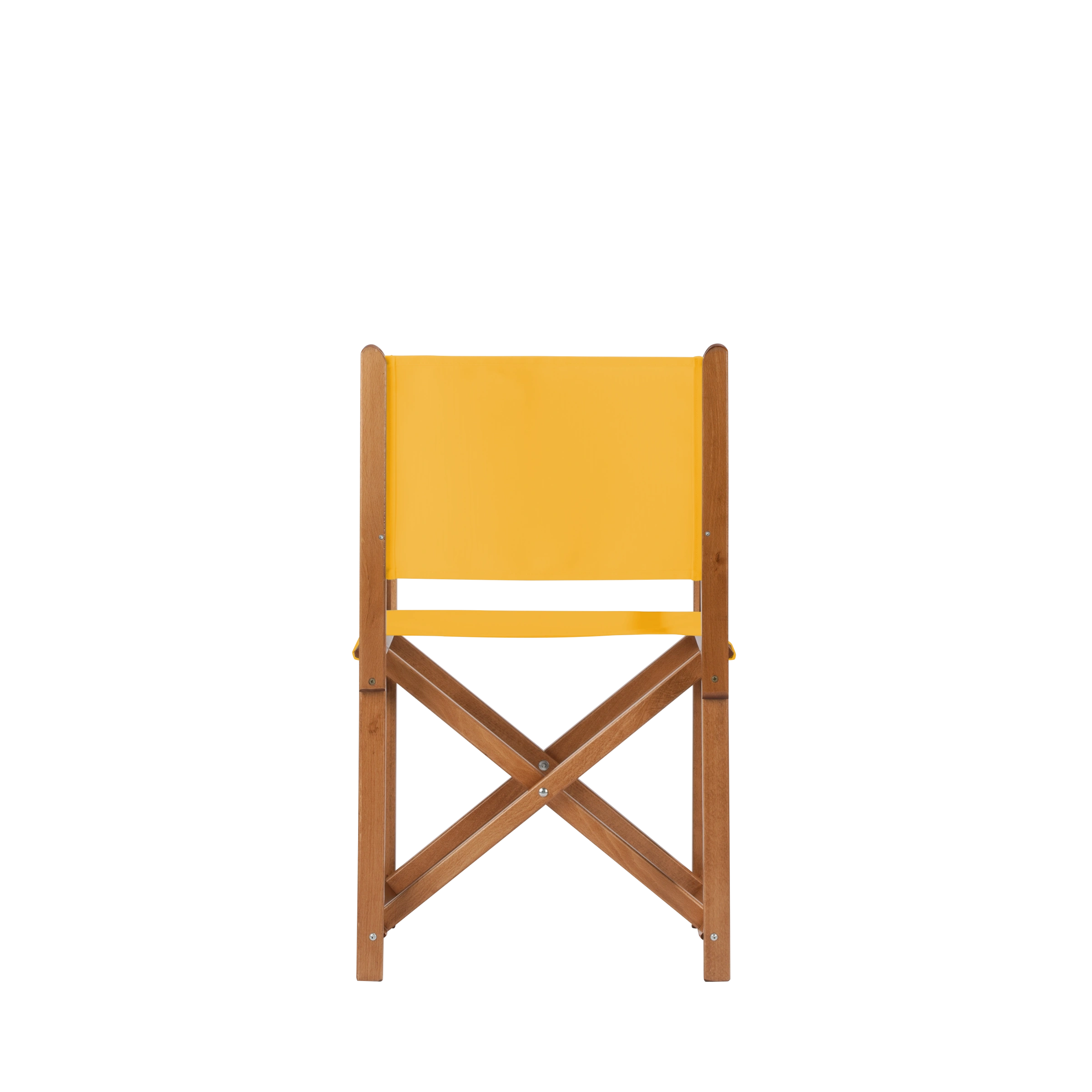 Regiestuhl Pedro aus brandyfarbenem Buchenholz mit gelbem Bezug, Rückansicht
#Swing | Set (Farbe)_gelb