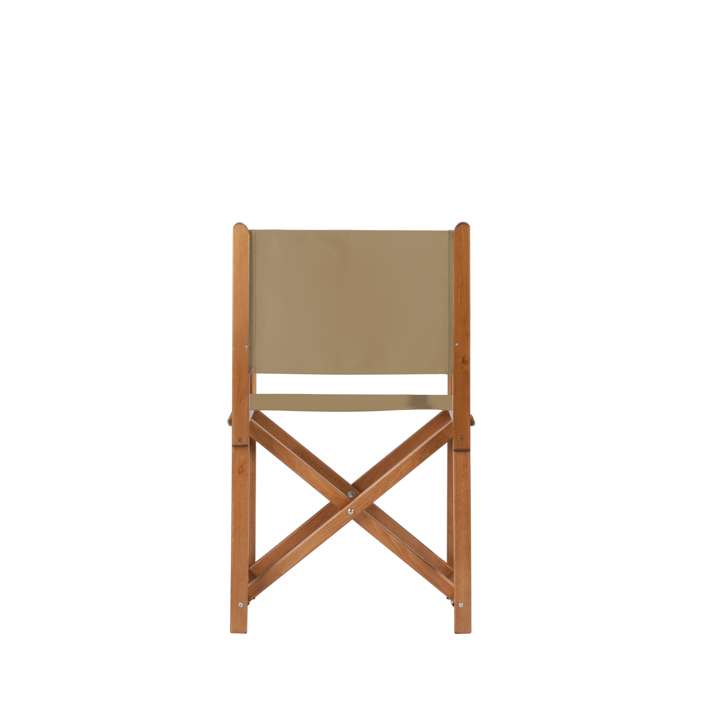 Regiestuhl Pedro aus brandyfarbenem Buchenholz mit Bezug in grau-beige, Frontalansicht
#Swing | Set (Farbe)_grau-beige