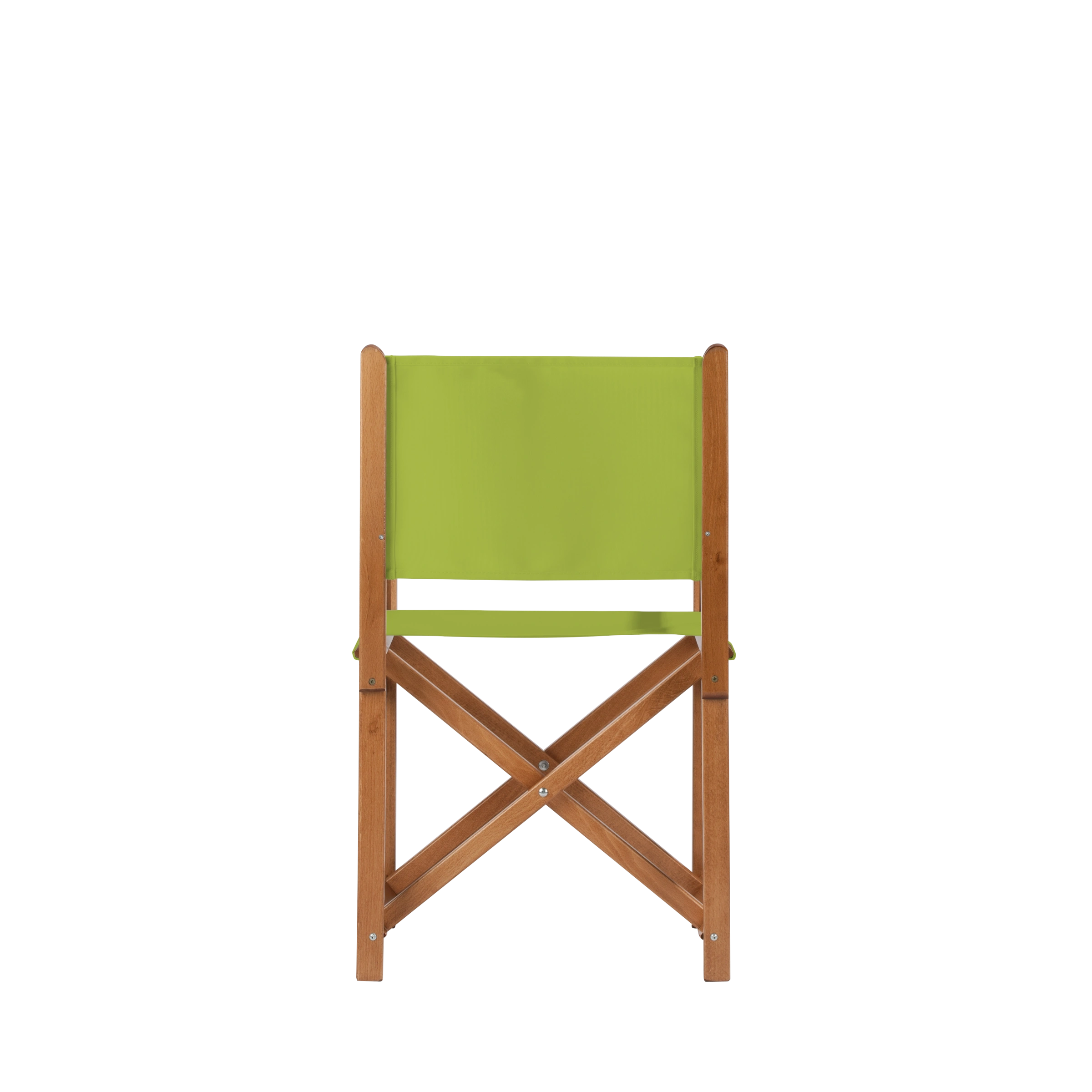 Regiestuhl Pedro aus brandyfarbenem Buchenholz mit hellgrünem Bezug, Rückansicht
#Swing | Set (Farbe)_hellgrün