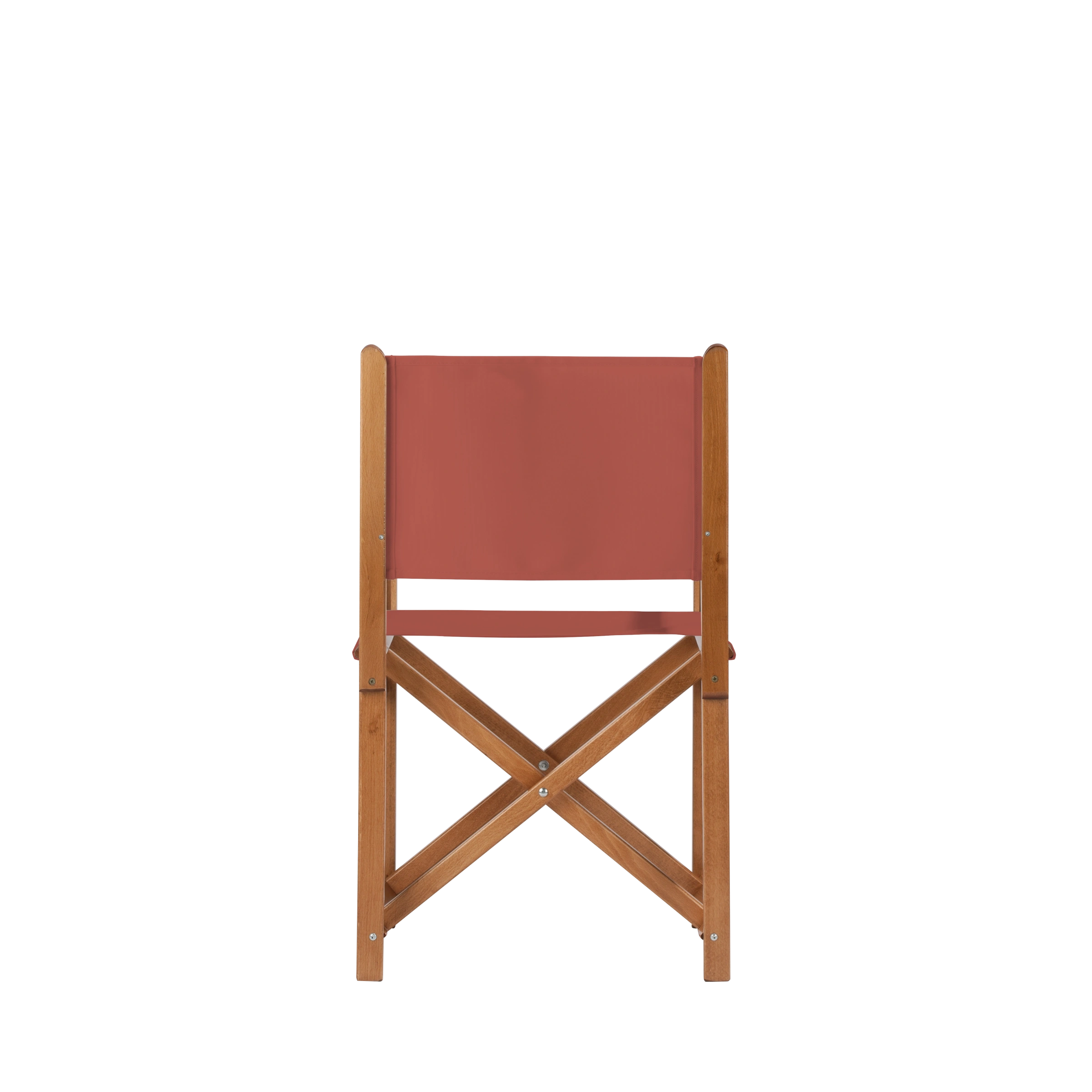 Regiestuhl Pedro aus brandyfarbenem Buchenholz mit Bezug in terracotta, Rückansicht
#Swing | Set (Farbe)_terracotta