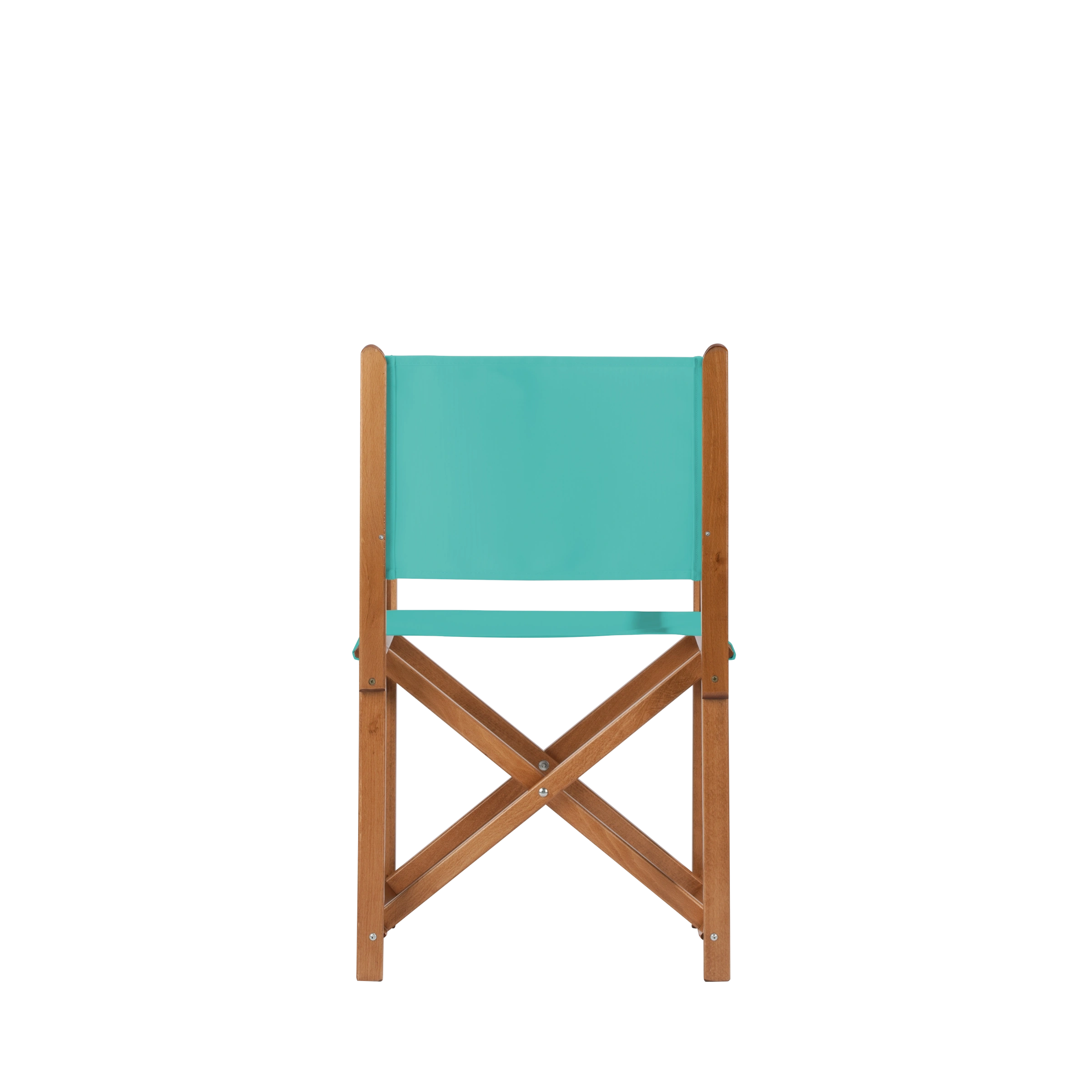 Regiestuhl Pedro aus brandyfarbenem Buchenholz mit türkisem Bezug, Rückansicht
#Swing | Set (Farbe)_türkis