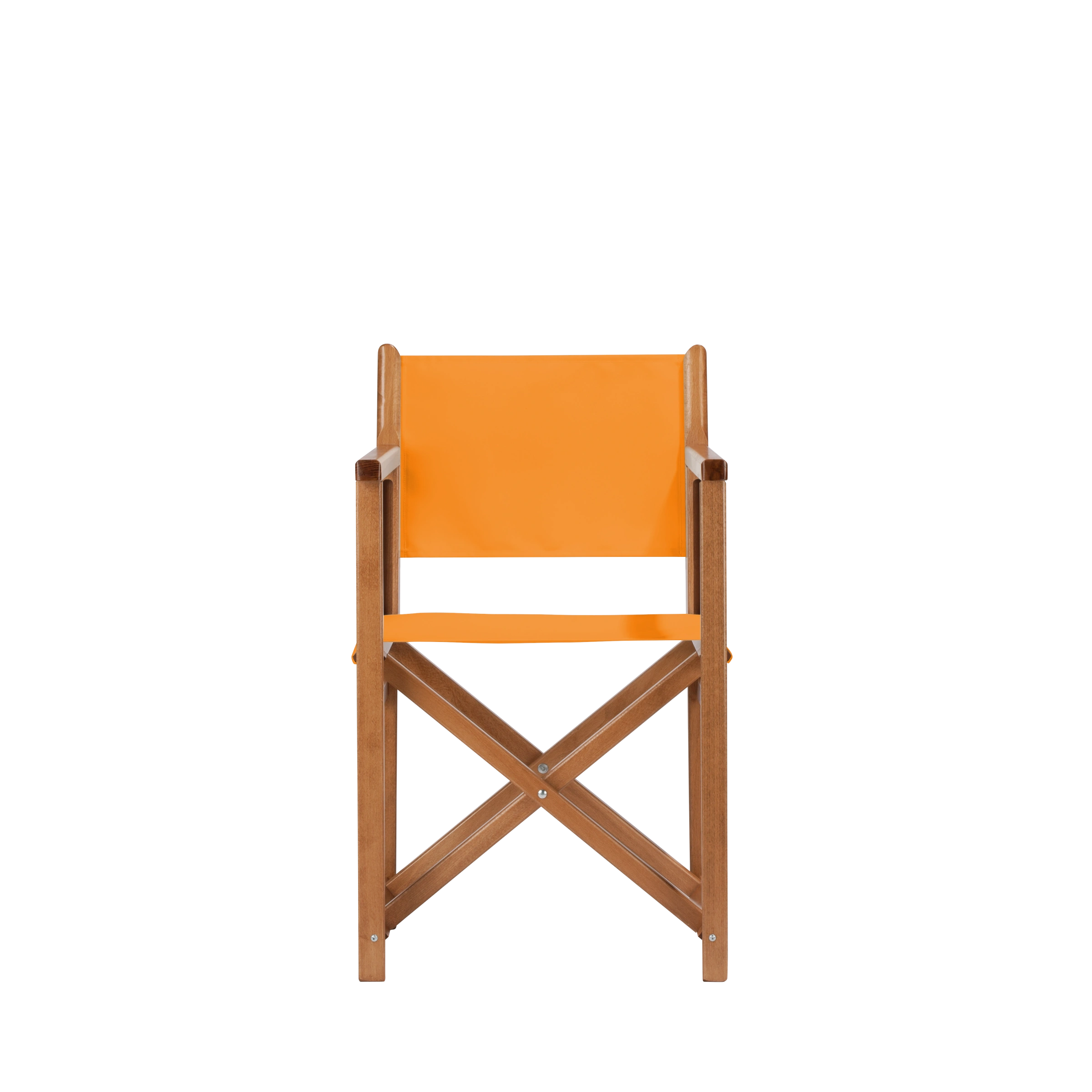 Regiestuhl Pedro aus brandyfarbenem Buchenholz mit Bezug in mandarine, Frontalansicht
#Swing | Set (Farbe)_mandarine