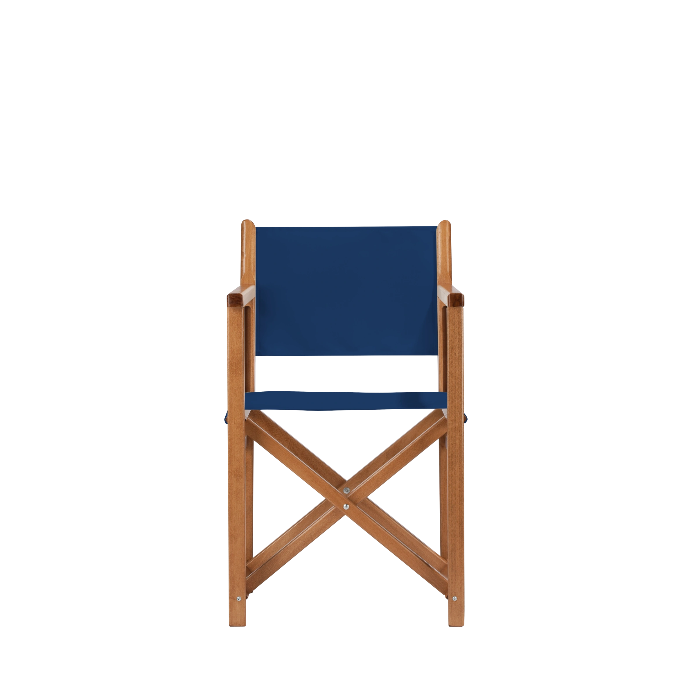 Regiestuhl Pedro aus brandyfarbenem Buchenholz mit Bezug in marine, Frontalansicht
#Swing | Set (Farbe)_marine