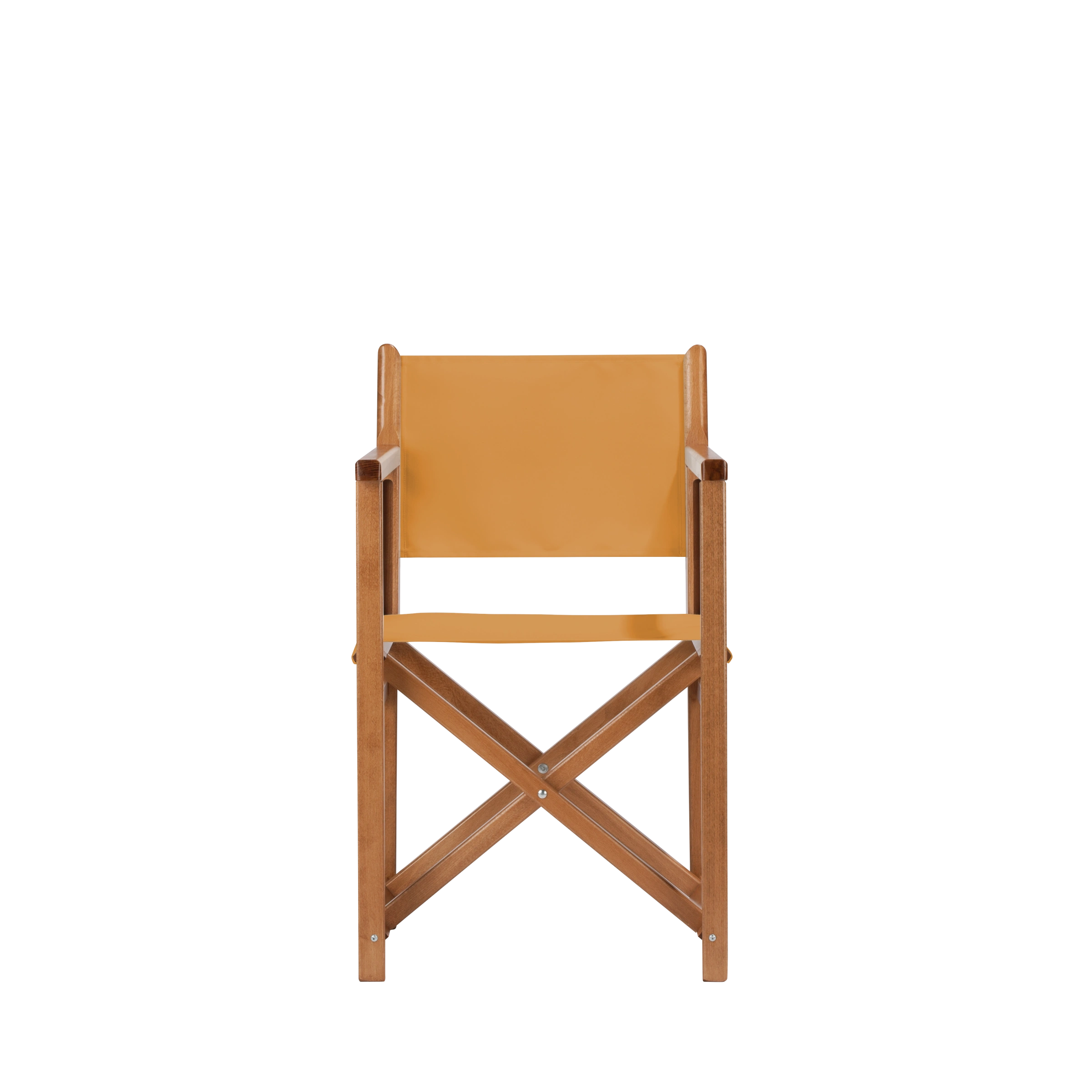 Regiestuhl Pedro aus brandyfarbenem Buchenholz mit Bezug in ocker, Frontalansicht
#Swing | Set (Farbe)_ocker