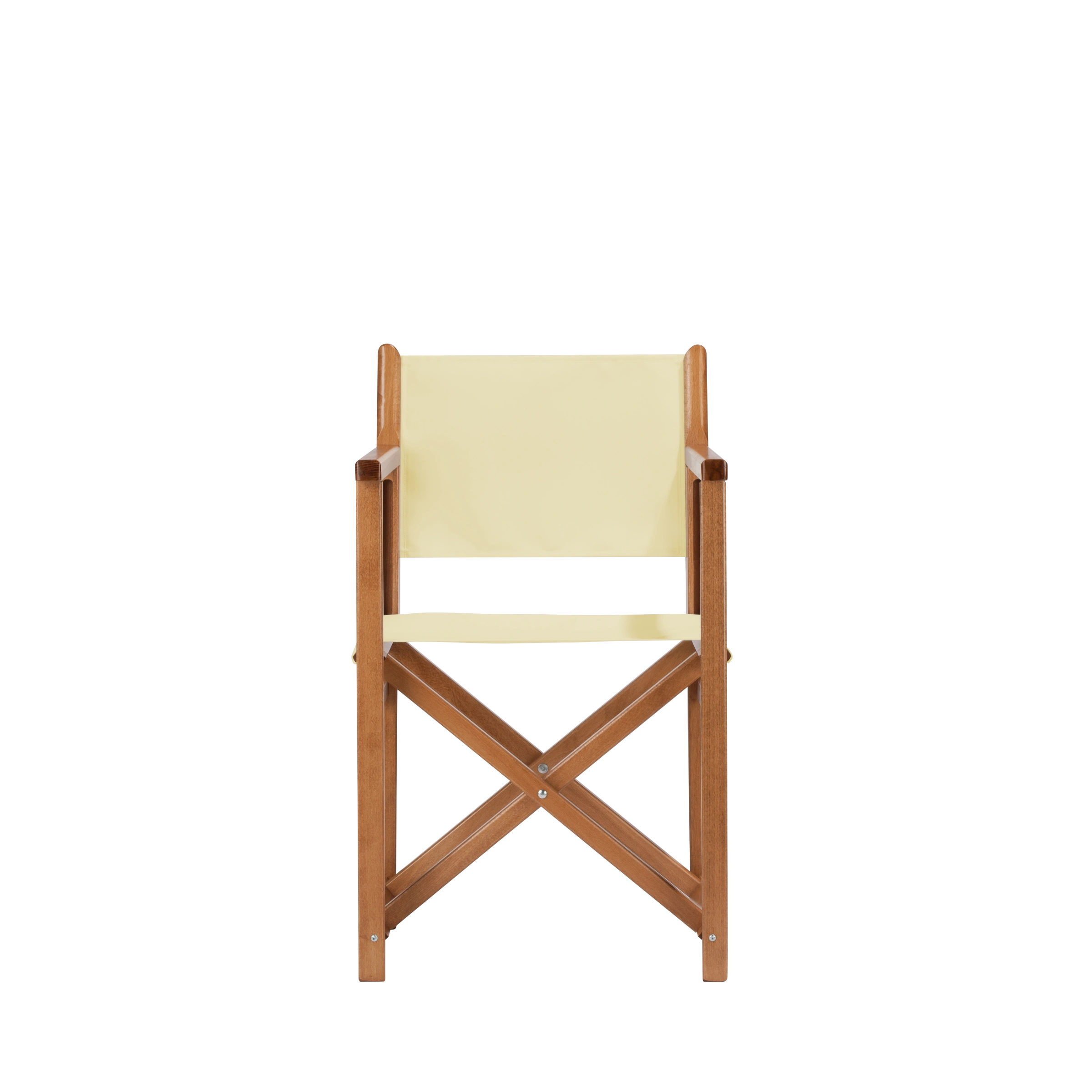 Regiestuhl Pedro aus brandyfarbenem Buchenholz mit Bezug in vanille, Frontalansicht
#Swing | Set (Farbe)_vanille
