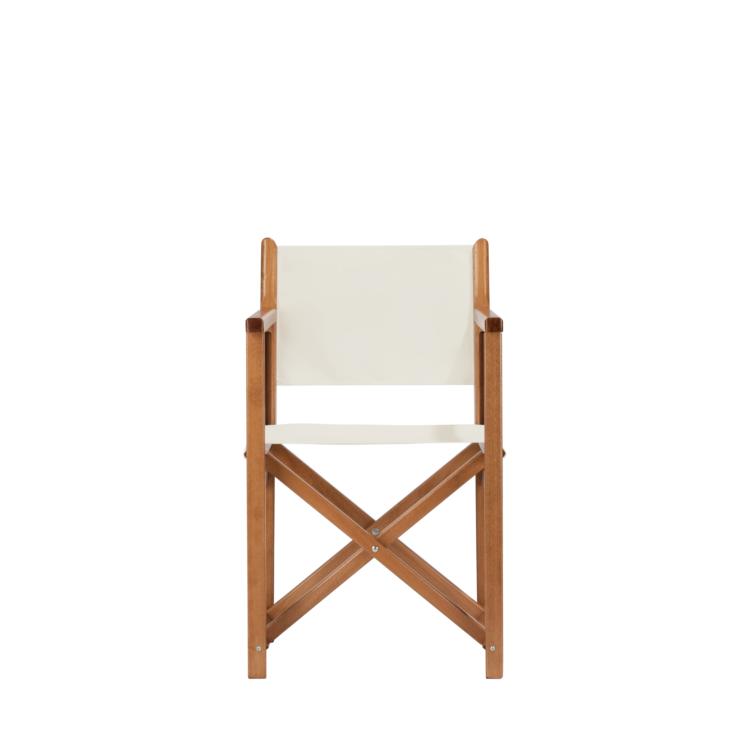 Regiestuhl Pedro aus brandyfarbenem Buchenholz mit weißem Bezug, Frontalansicht
#Swing | Set (Farbe)_weiß