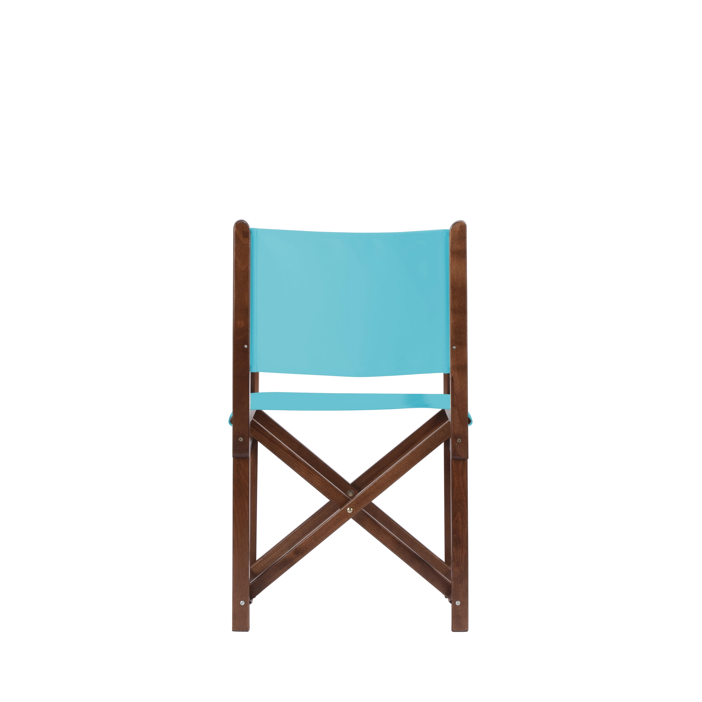 Regiestuhl Pedro aus braunem Buchenholz mit hellblauem Bezug, Rückansicht
#Swing | Set (Farbe)_hellblau