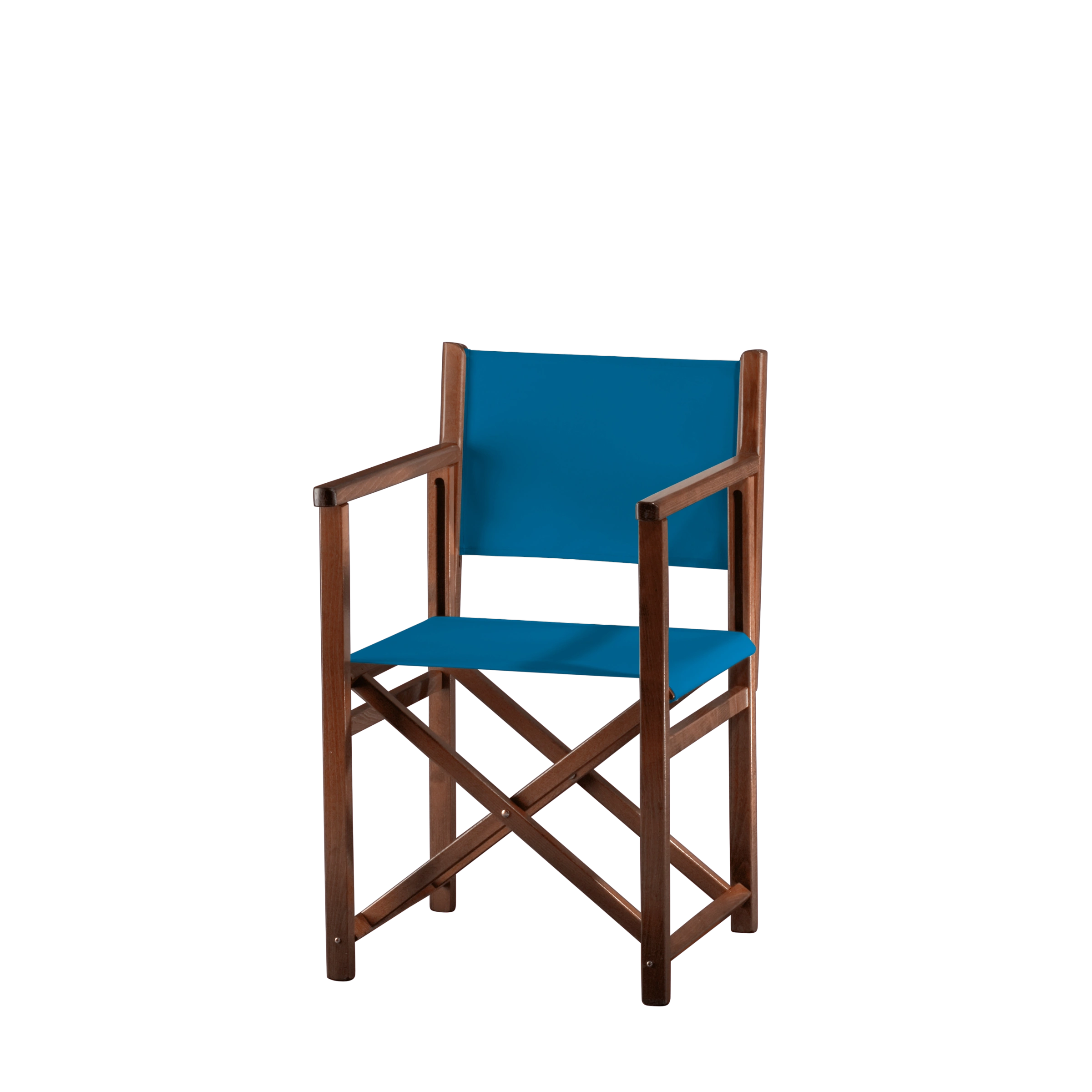 Regiestuhl Pedro aus braunem Buchenholz mit blauem Bezug, Seitenansicht
#Swing | Set (Farbe)_blau