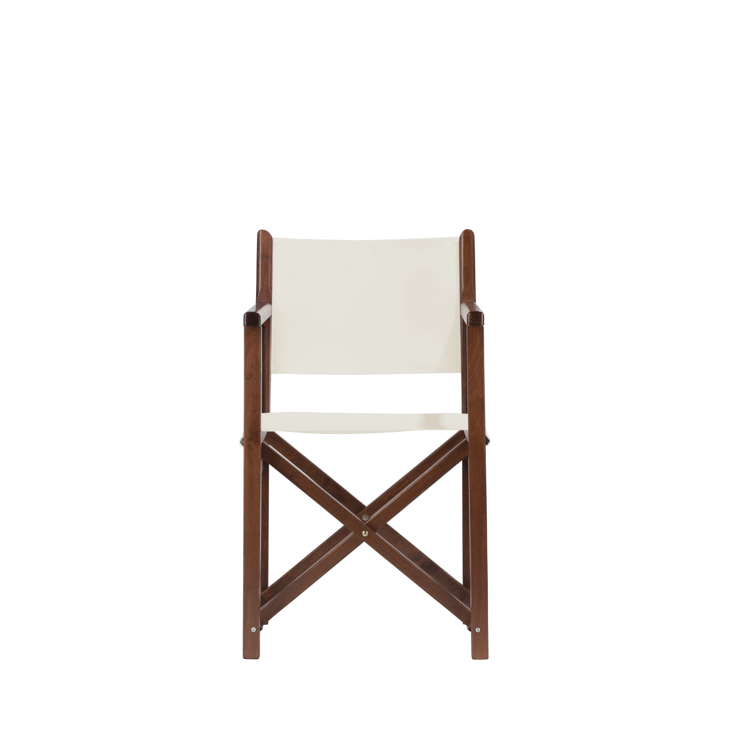 Regiestuhl Pedro aus braunem Buchenholz mit weißem Bezug, Frontalansicht
#Swing | Set (Farbe)_weiß