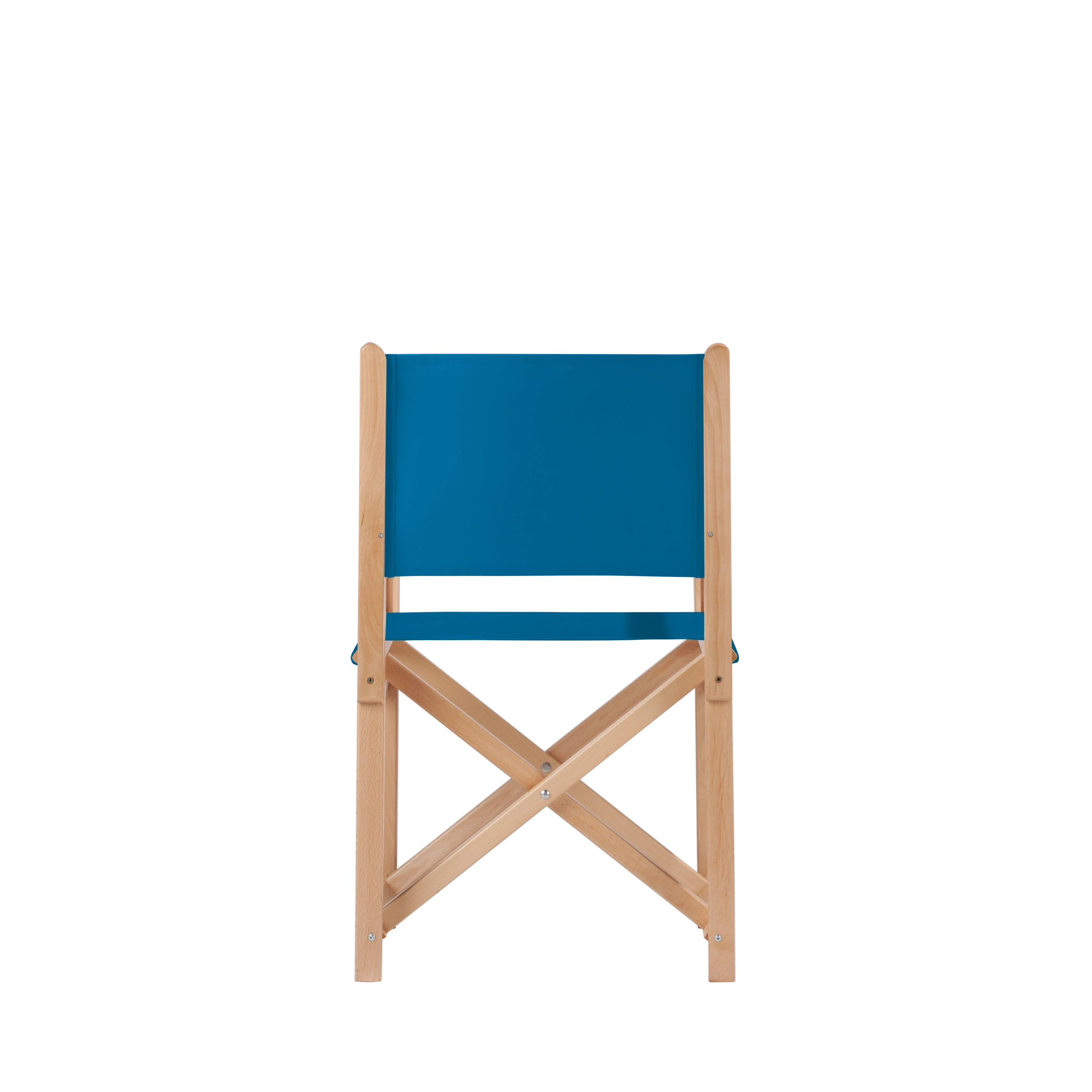 Regiestuhl Pedro aus naturfarbenem Buchenholz mit blauem Bezug, Rückansicht
#Swing | Set (Farbe)_blau