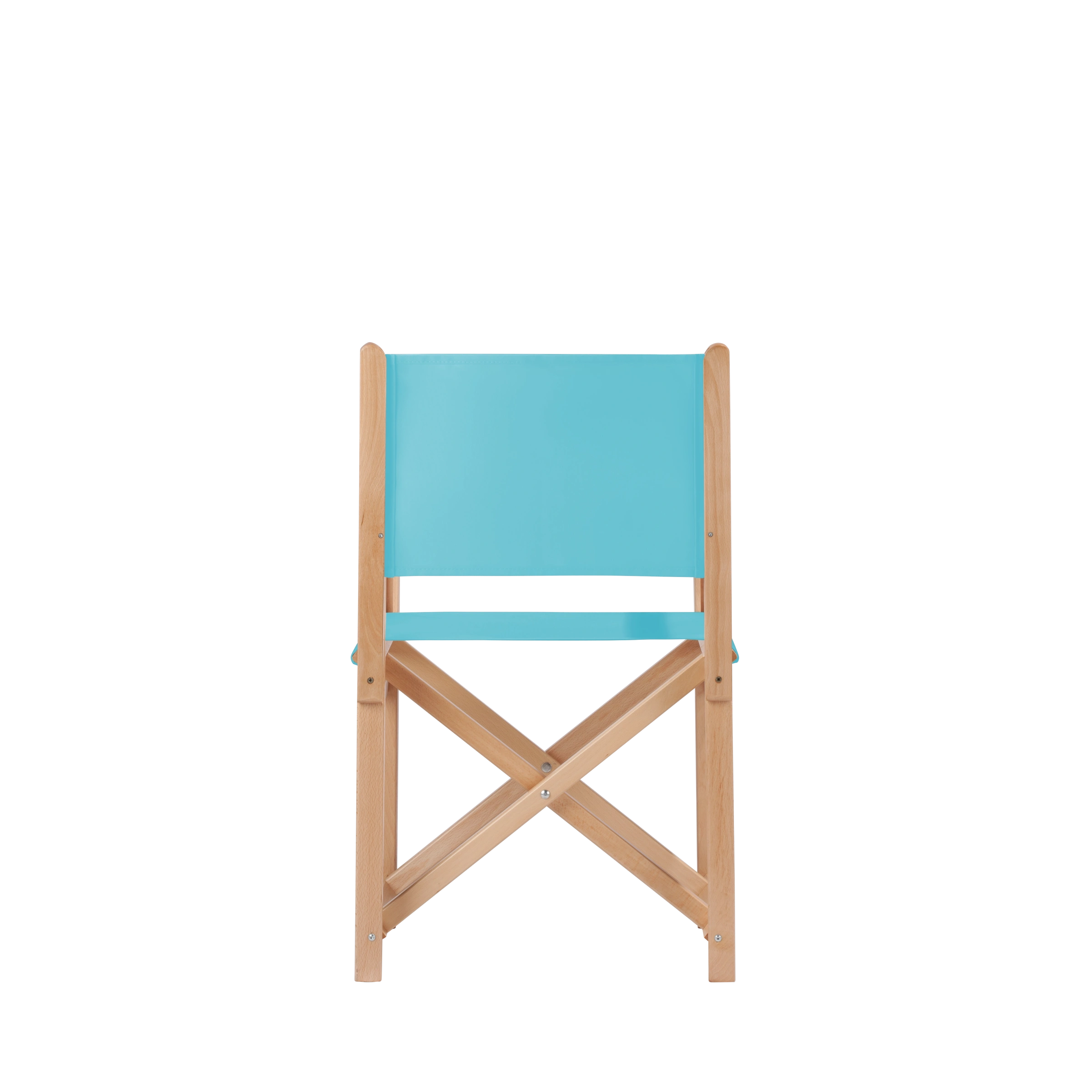 Regiestuhl Pedro aus naturfarbenem Buchenholz mit hellblauem Bezug, Rückansicht
#Swing | Set (Farbe)_hellblau