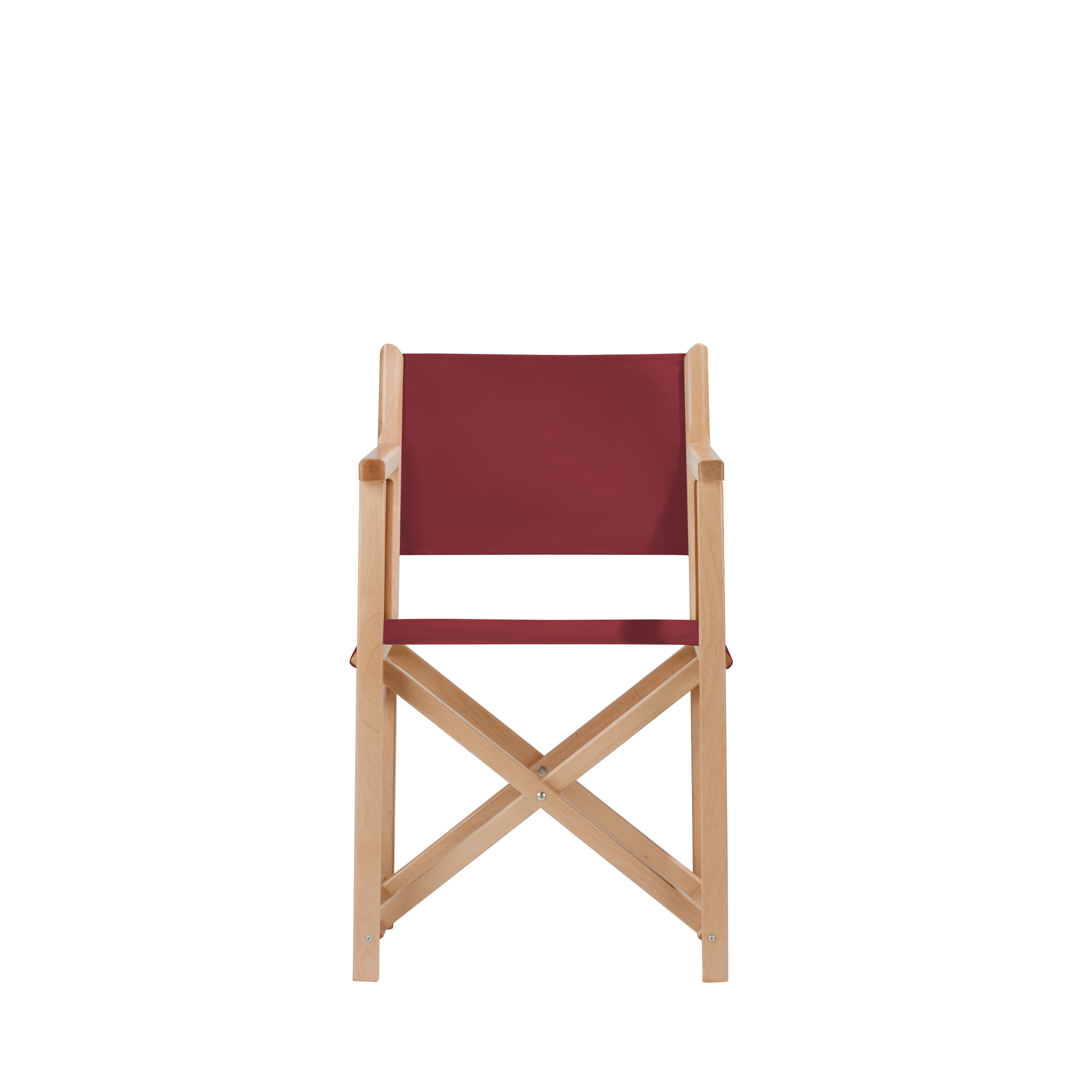 Regiestuhl Pedro aus naturfarbenem Buchenholz mit Bezug in bordeaux, Frontalansicht
#Swing | Set (Farbe)_bordeaux