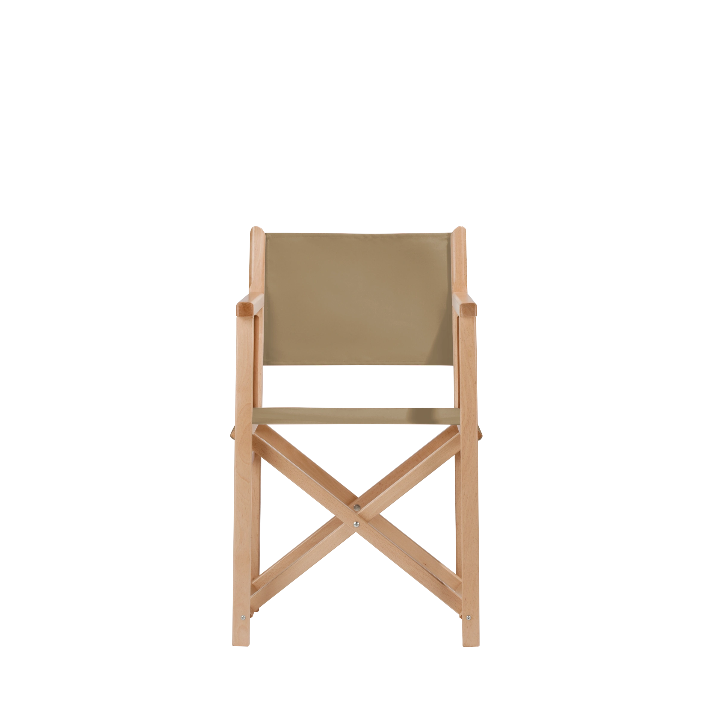 Regiestuhl Pedro aus naturfarbenem Buchenholz mit Bezug in grau-beige, Frontalansicht
#Swing | Set (Farbe)_grau-beige