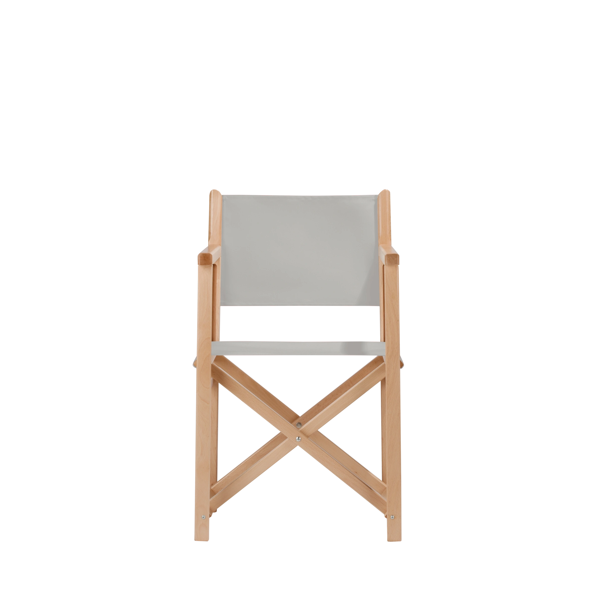 Regiestuhl Pedro aus naturfarbenem Buchenholz mit hellgrauem Bezug, Frontalansicht
#Swing | Set (Farbe)_hellgrau