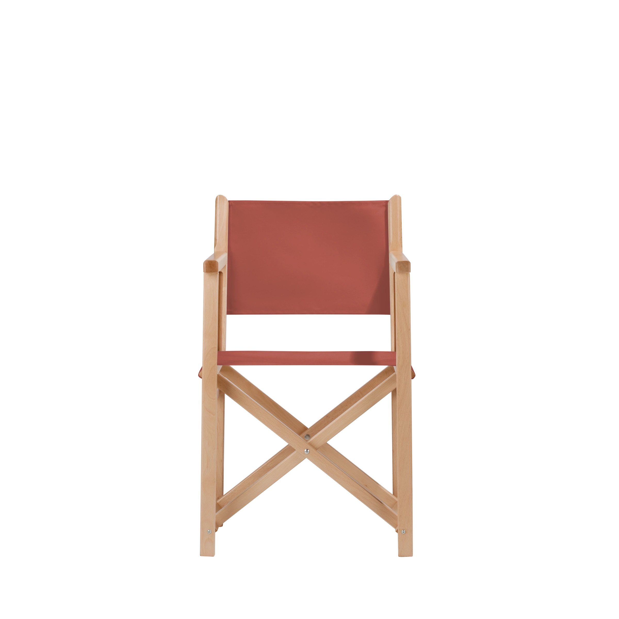 Regiestuhl Pedro aus naturfarbenem Buchenholz mit Bezug in terracotta, Frontalansicht
#Swing | Set (Farbe)_terracotta