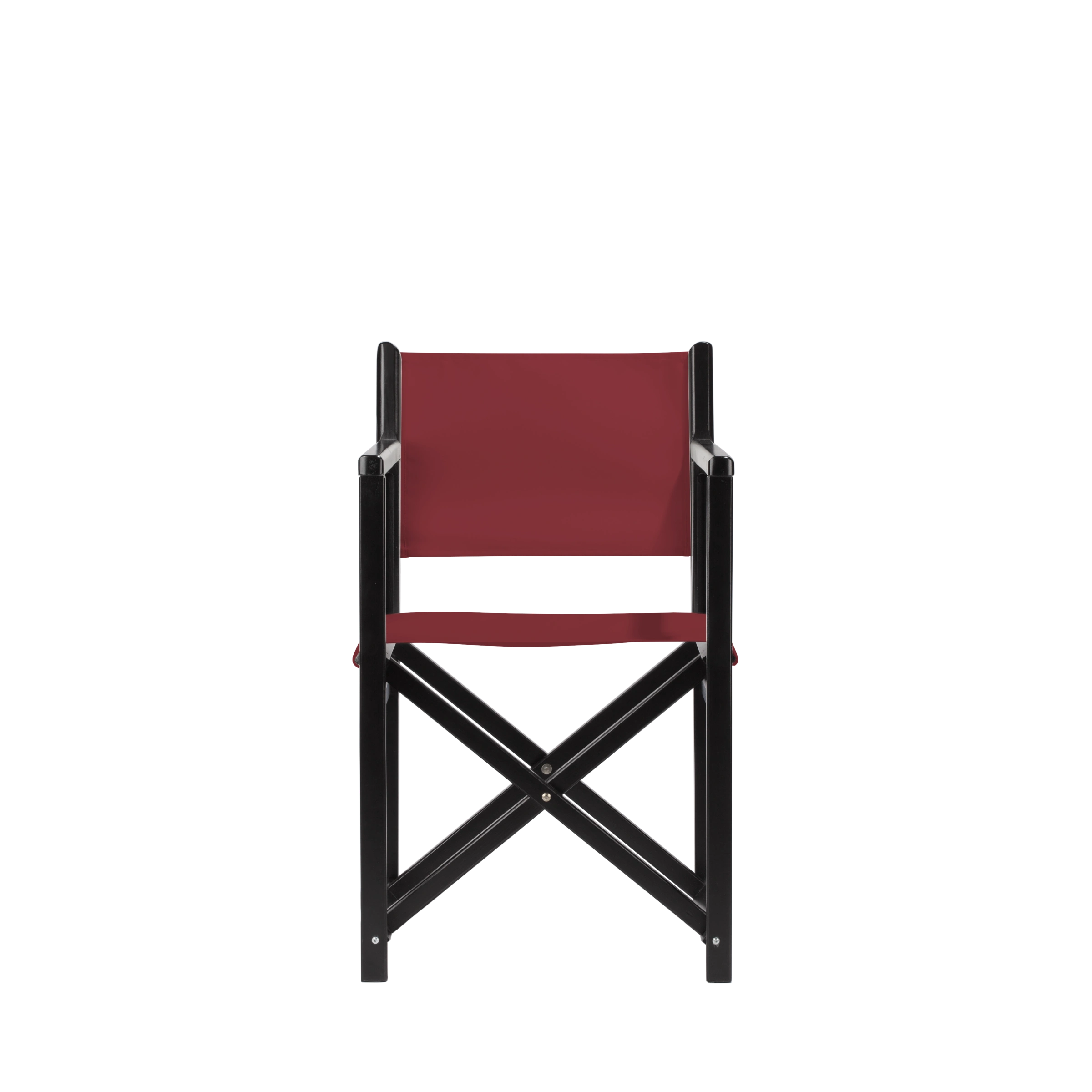 Regiestuhl Pedro aus schwarzem Buchenholz mit Bezug in bordeaux, Frontalansicht
#Swing | Set (Farbe)_bordeaux