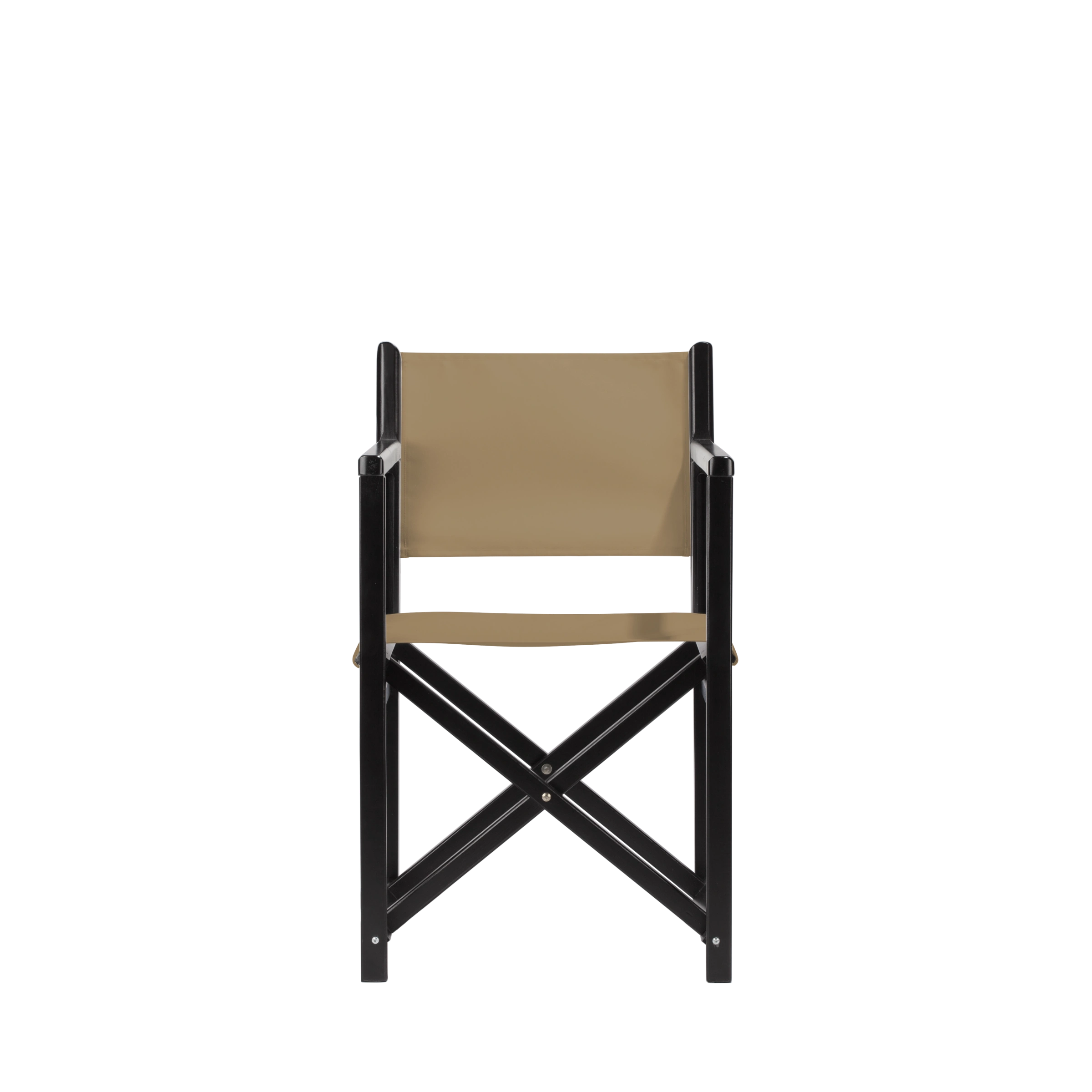 Regiestuhl Pedro aus schwarzem Buchenholz mit Bezug in grau-beige, Frontalansicht
#Swing | Set (Farbe)_grau-beige