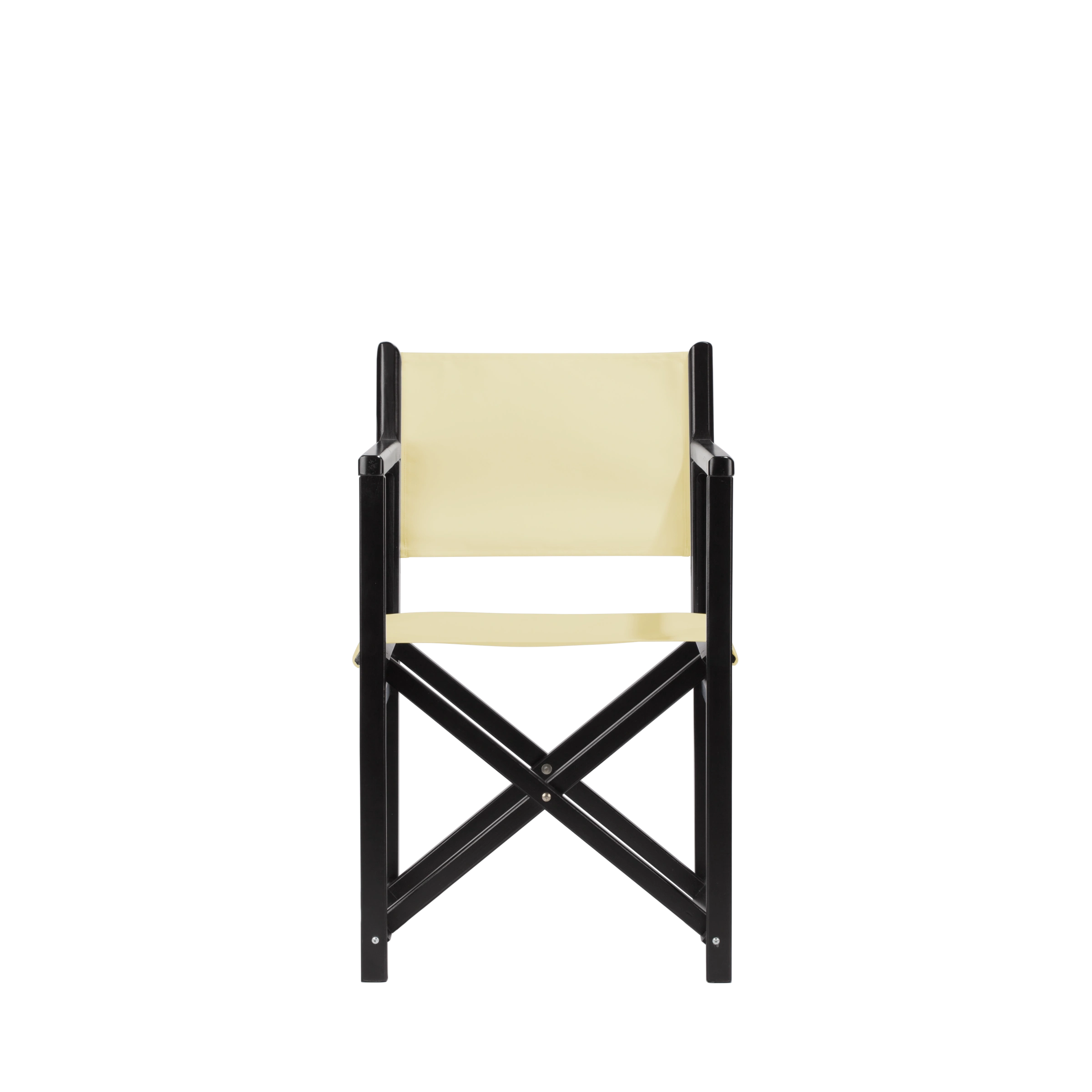 Regiestuhl Pedro aus schwarzem Buchenholz mit Bezug in vanille, Frontalansicht
#Swing | Set (Farbe)_vanille