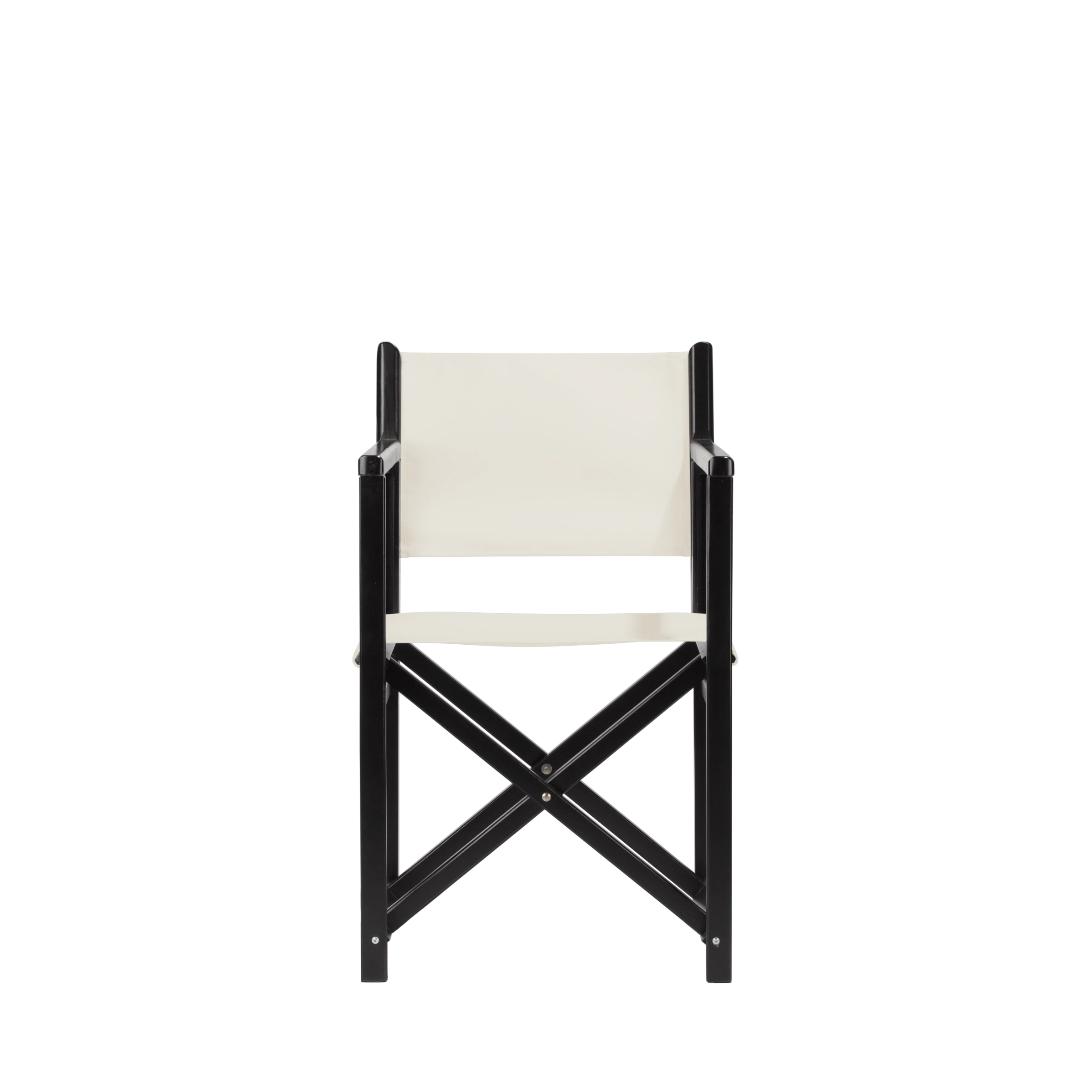 Regiestuhl Pedro aus schwarzem Buchenholz mit weißem Bezug, Frontalansicht
#Swing | Set (Farbe)_weiß