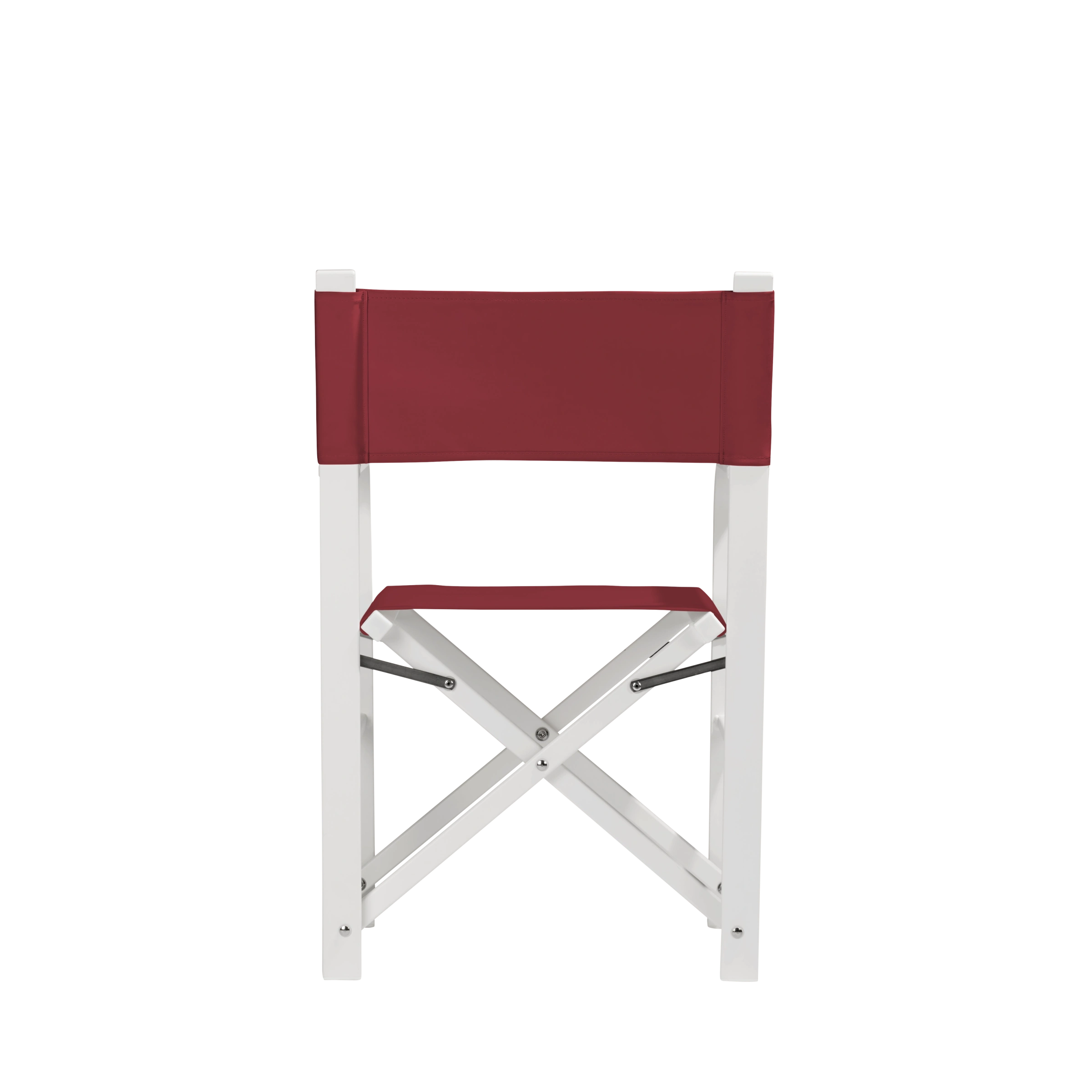 Regiestuhl Sofia aus weißem Aluminium mit Bezug in bordeaux, Rückansicht
#Alu | Set (Farbe)_bordeaux